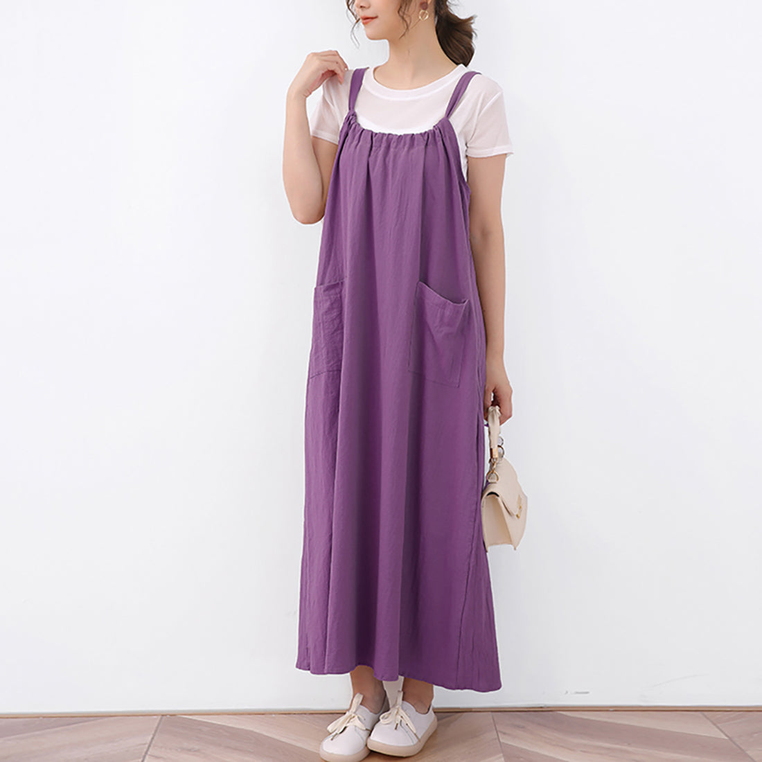ドゥー ベル Doux Belle ジャンパーワンピース ロングワンピース ロングワンピ ノースリーブ リボン マキシワンピース