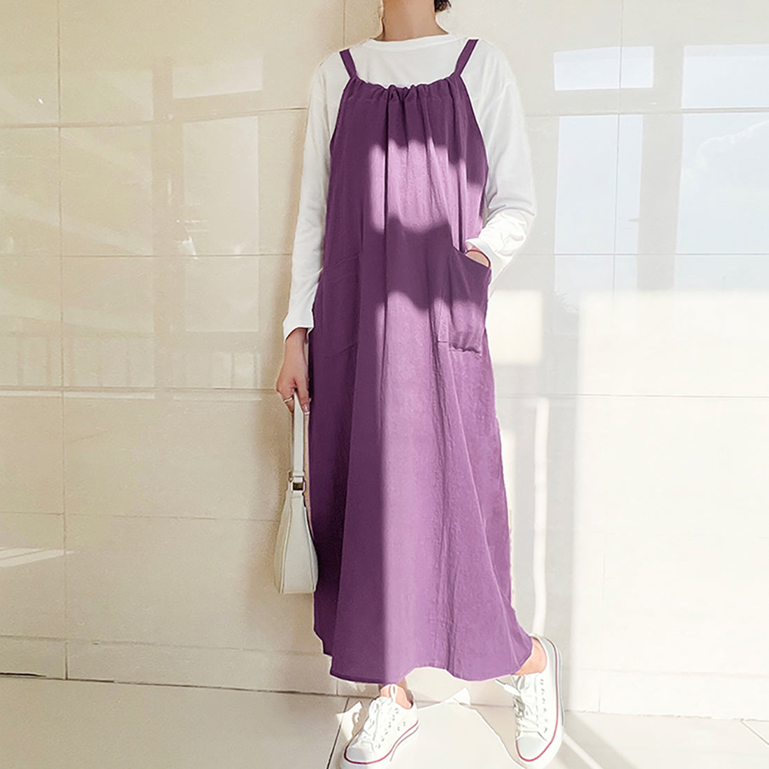 ドゥー ベル Doux Belle ジャンパーワンピース ロングワンピース ロングワンピ ノースリーブ リボン マキシワンピース