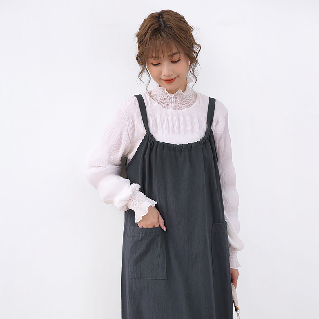 ドゥー ベル Doux Belle ジャンパーワンピース ロングワンピース ロングワンピ ノースリーブ リボン マキシワンピース