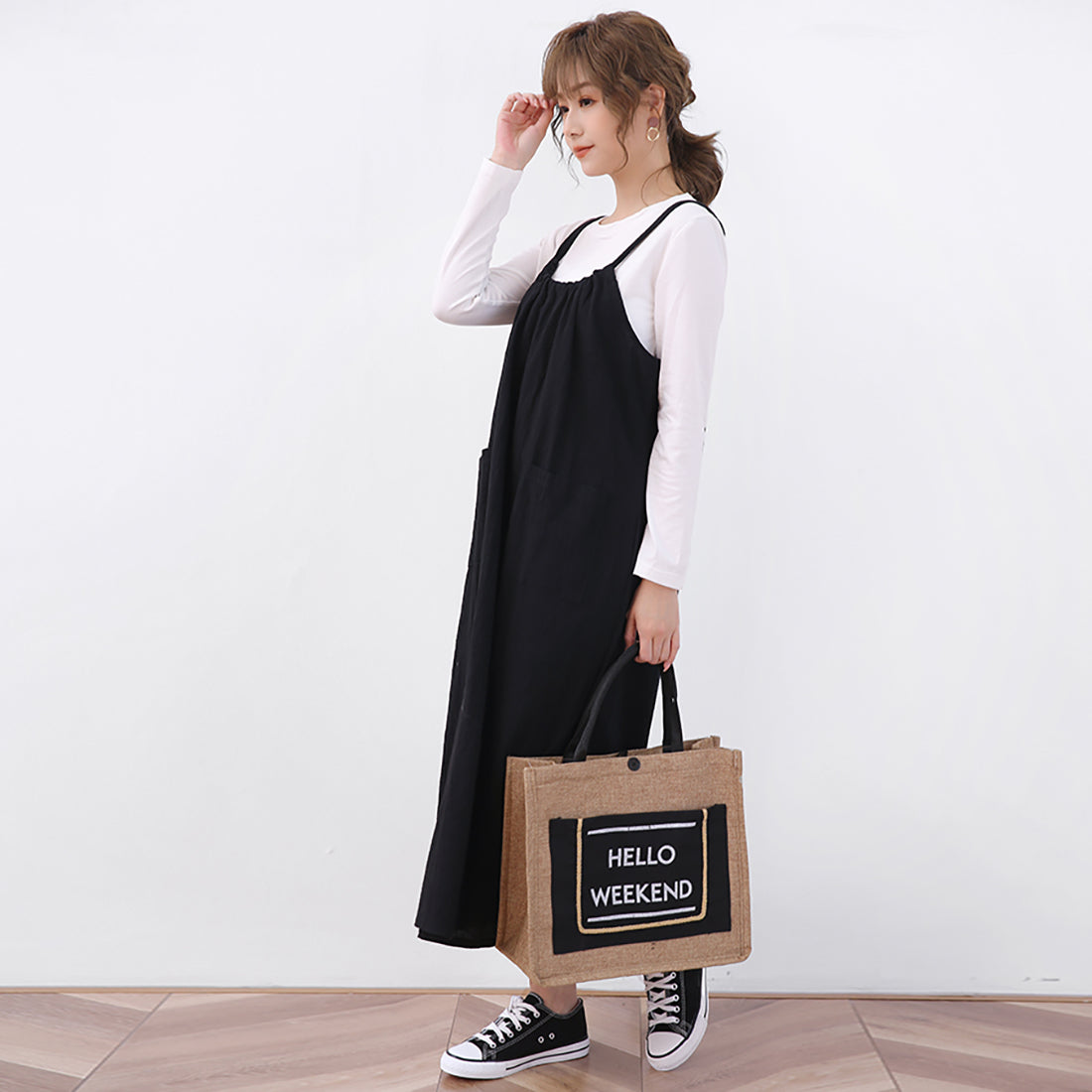 ドゥー ベル Doux Belle ジャンパーワンピース ロングワンピース ロングワンピ ノースリーブ リボン マキシワンピース
