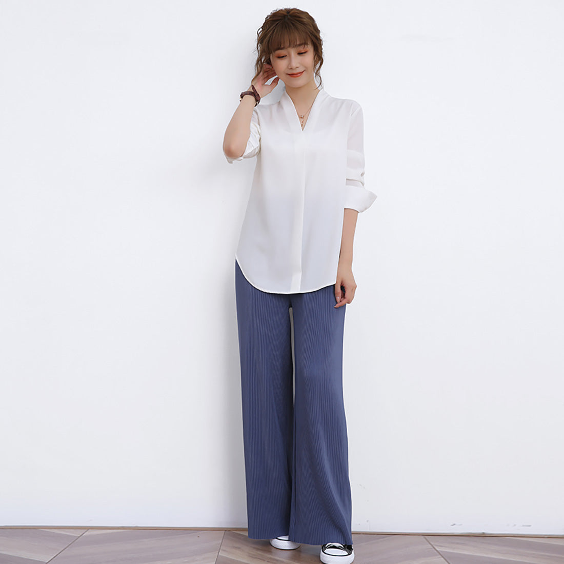 ドゥー ベル Doux Belle ボトムス プリーツパンツ レディース ロングパンツ セルフカット ストレート ストレッチ ワイドパンツ