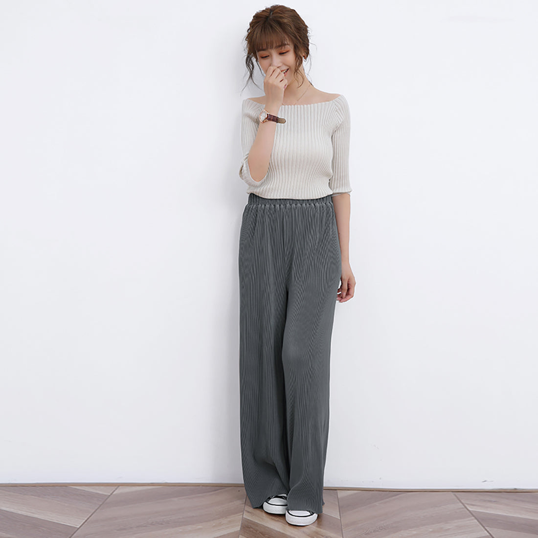 ドゥー ベル Doux Belle ボトムス プリーツパンツ レディース ロングパンツ セルフカット ストレート ストレッチ ワイドパンツ