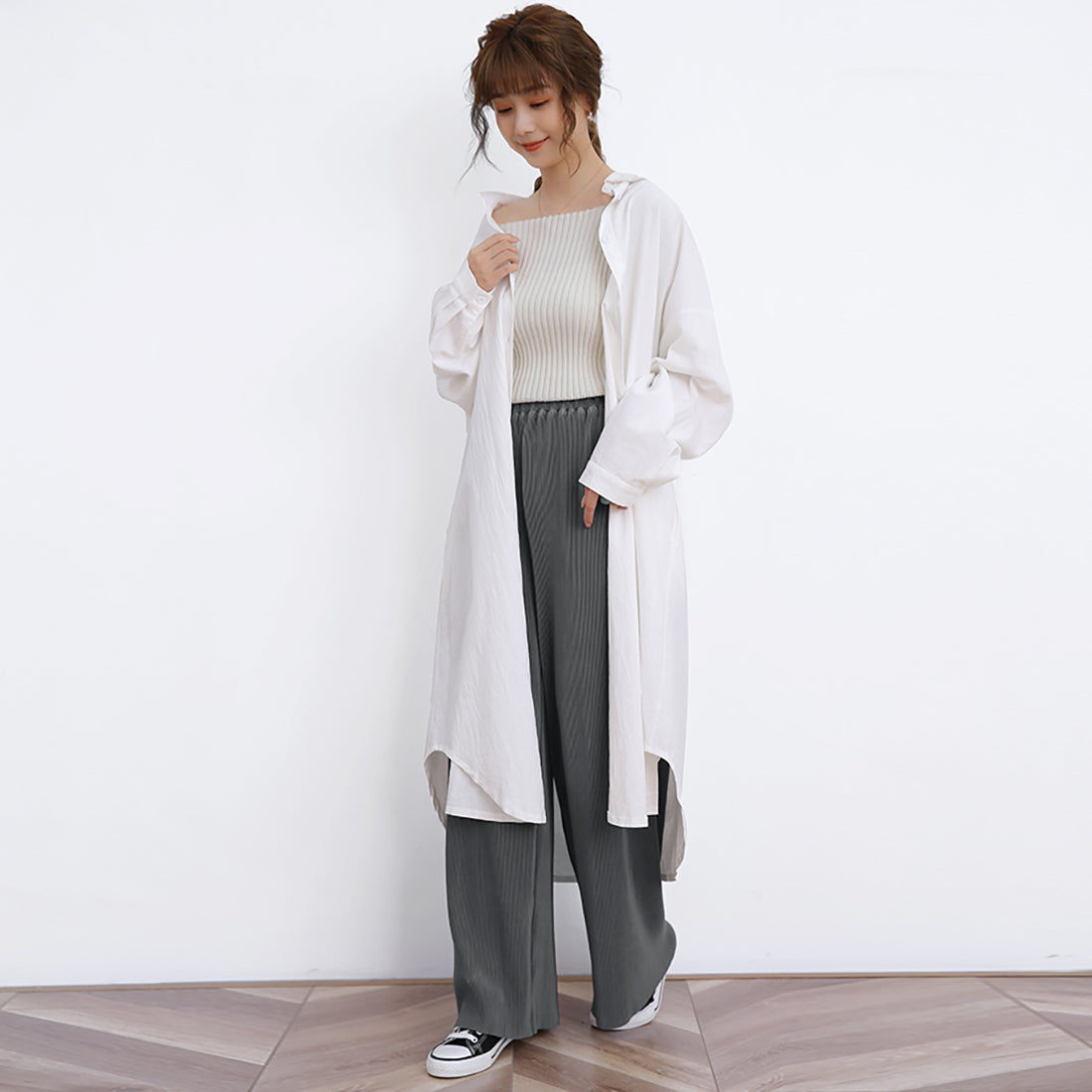 ドゥー ベル Doux Belle ボトムス プリーツパンツ レディース ロングパンツ セルフカット ストレート ストレッチ ワイドパンツ