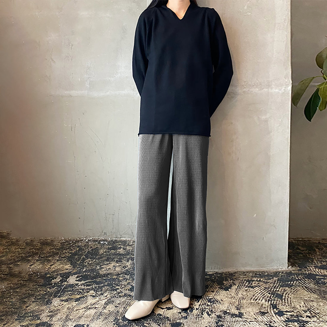 ドゥー ベル Doux Belle ボトムス プリーツパンツ レディース ロングパンツ セルフカット ストレート ストレッチ ワイドパンツ