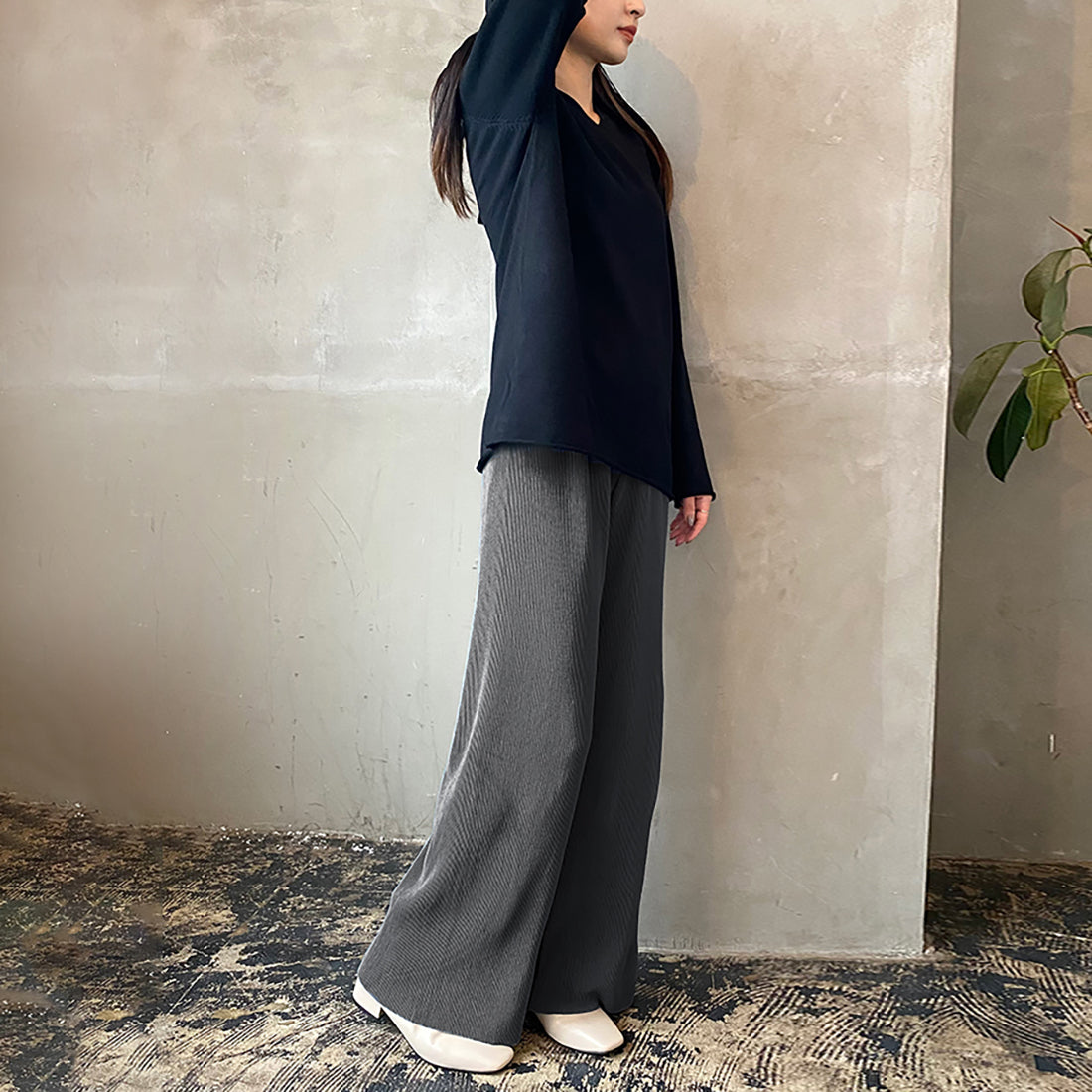 ドゥー ベル Doux Belle ボトムス プリーツパンツ レディース ロングパンツ セルフカット ストレート ストレッチ ワイドパンツ