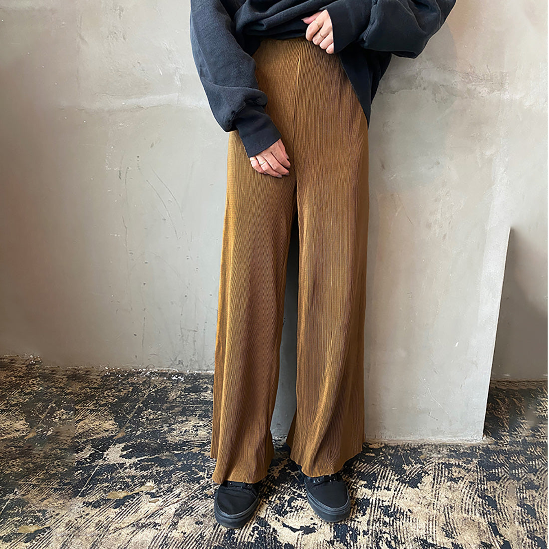 ドゥー ベル Doux Belle ボトムス プリーツパンツ レディース ロングパンツ セルフカット ストレート ストレッチ ワイドパンツ