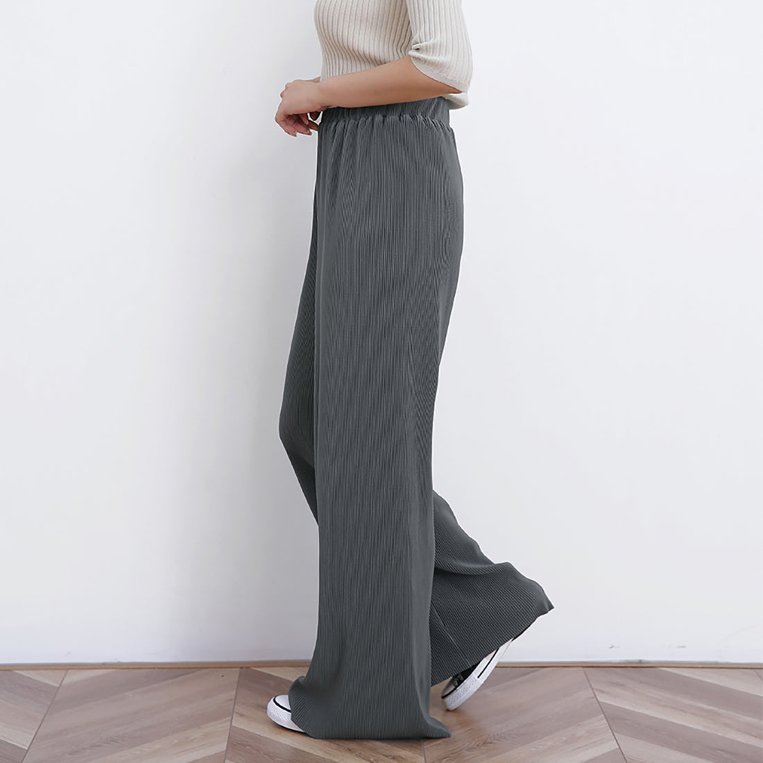 ドゥー ベル Doux Belle ボトムス プリーツパンツ レディース ロングパンツ セルフカット ストレート ストレッチ ワイドパンツ,グレー