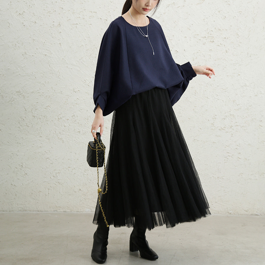 ドゥー ベル Doux Belle 長袖トップス 体型カバー 無地 （ネイビー） ネイビー