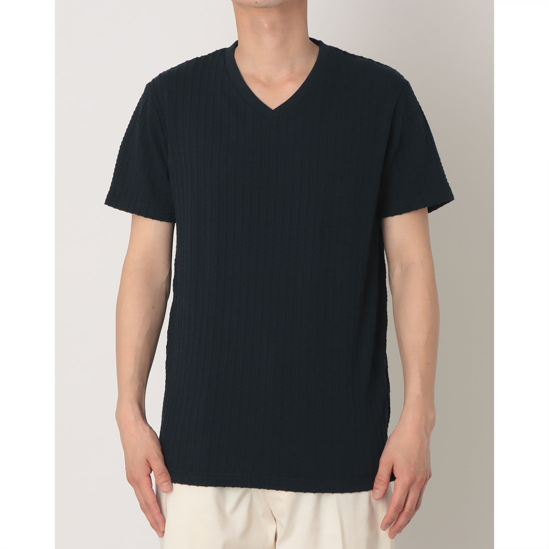 ドゥクラッセ DoCLASSE ジャガードVネックTシャツ （ネイビー） ネイビー
