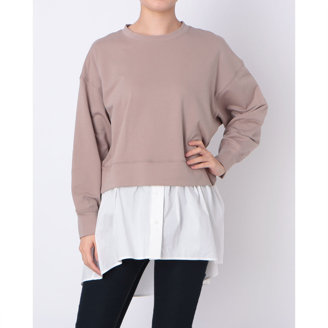 ドゥクラッセ DoCLASSE ロングシャツドッキング・裏毛プルオーバー （トープ） トープ