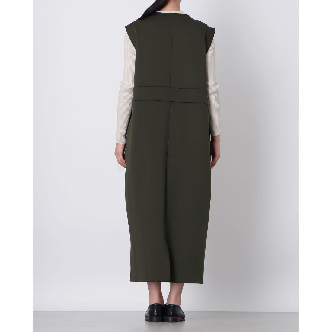 ドゥクラッセ DoCLASSE ダブル編みジャージー・深Vネックジャンスカ 120cm （ダークセージ） ダークセージ