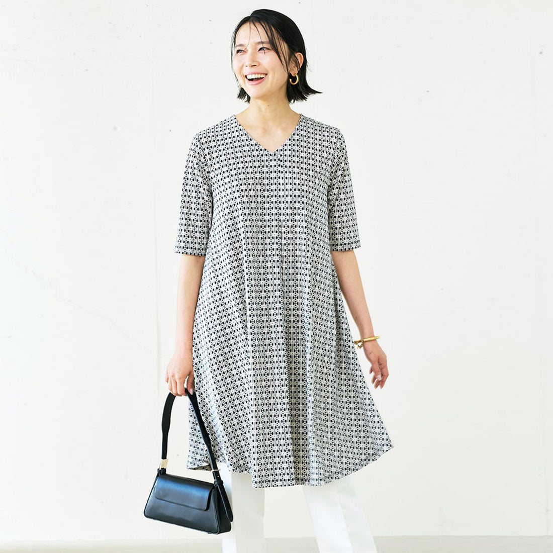 ドゥクラッセ DoCLASSE UVスラブ・ジェットセッターズ／5分袖チュニック （ブラック×ベージュ） ブラック×ベージュ