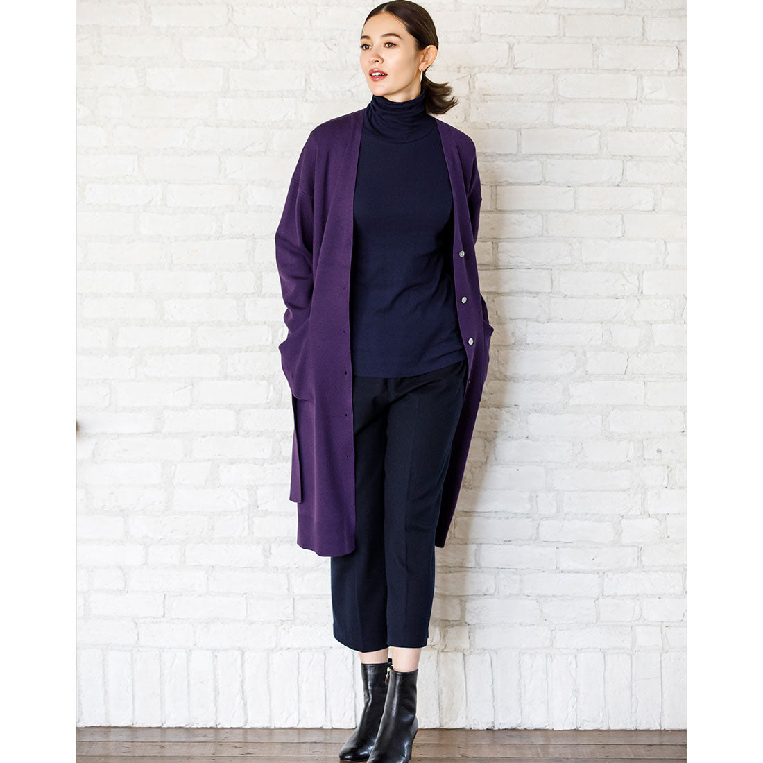 ドゥクラッセ DoCLASSE ウールタッチ・ワイドクロップドパンツ （ネイビー） ネイビー