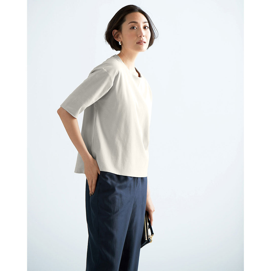 ドゥクラッセ DoCLASSE 抜け感クルーネック／5分袖・ドゥクラッセTシャツ