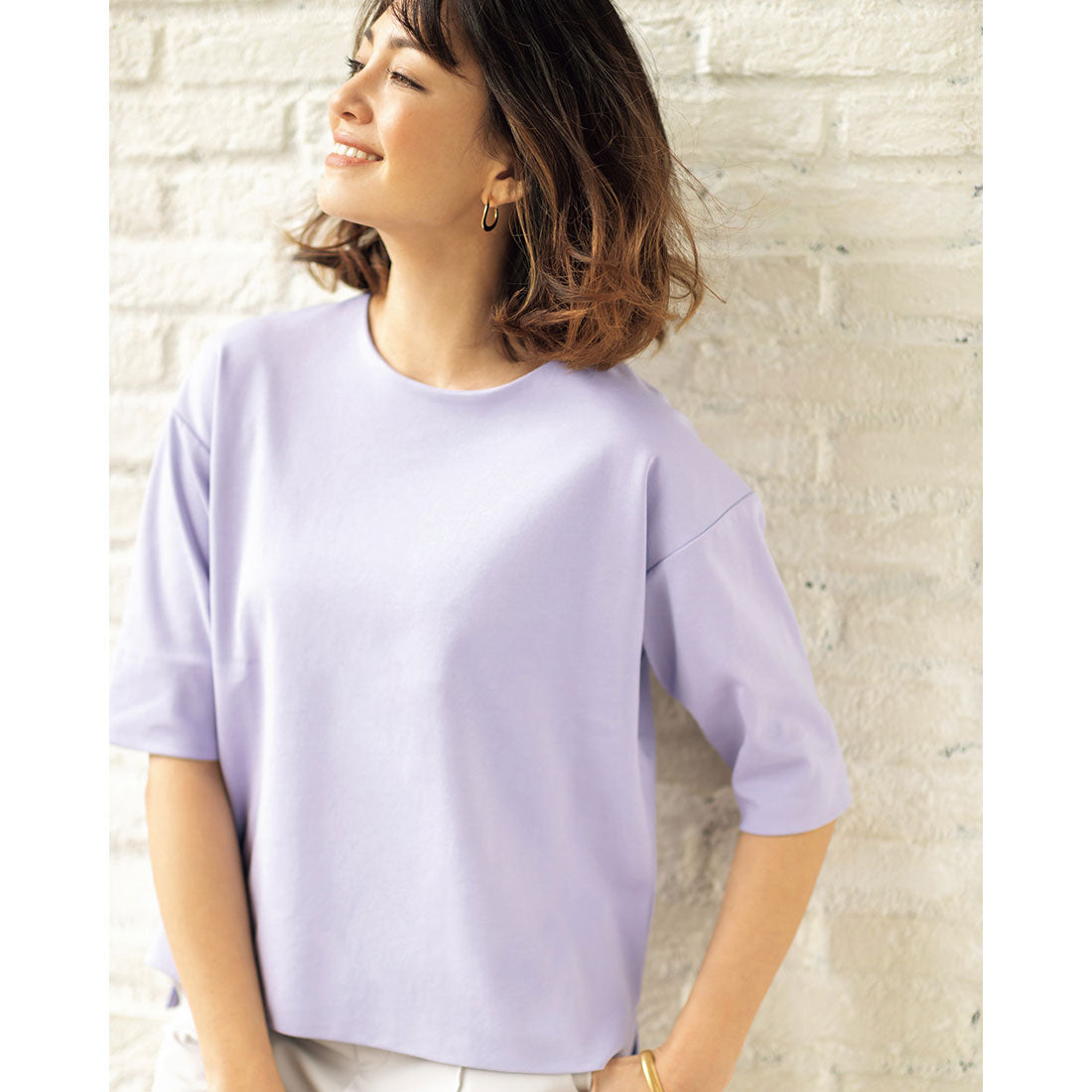 ドゥクラッセ DoCLASSE 抜け感クルーネック／5分袖・ドゥクラッセTシャツ,ラベンダー
