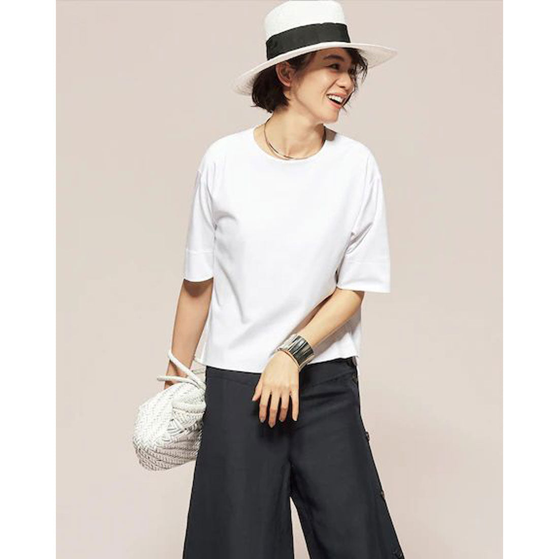 ドゥクラッセ DoCLASSE 抜け感クルーネック／5分袖・ドゥクラッセTシャツ