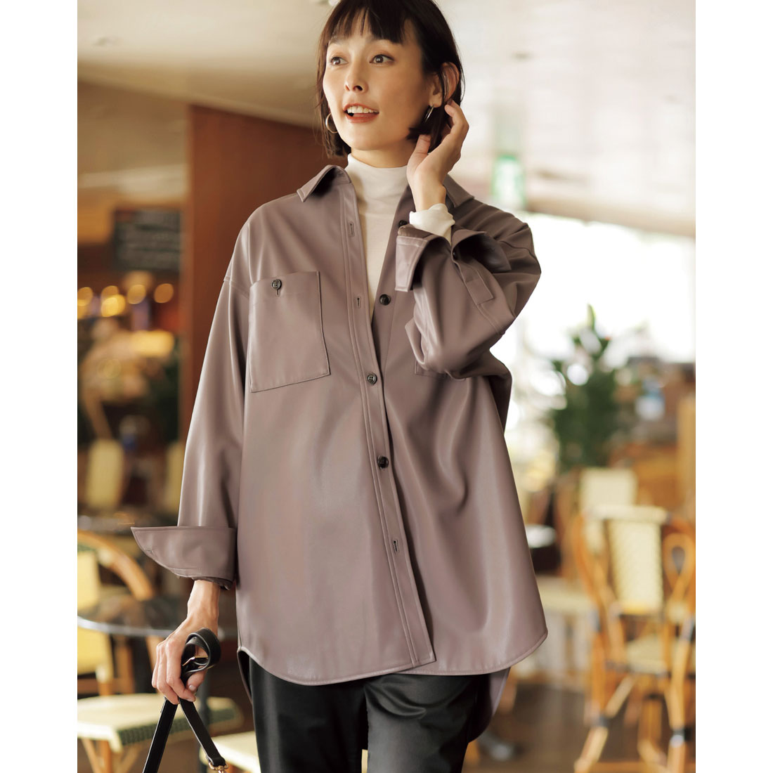 ドゥクラッセ DoCLASSE エコレザー・CPOシャツジャケット,トープ