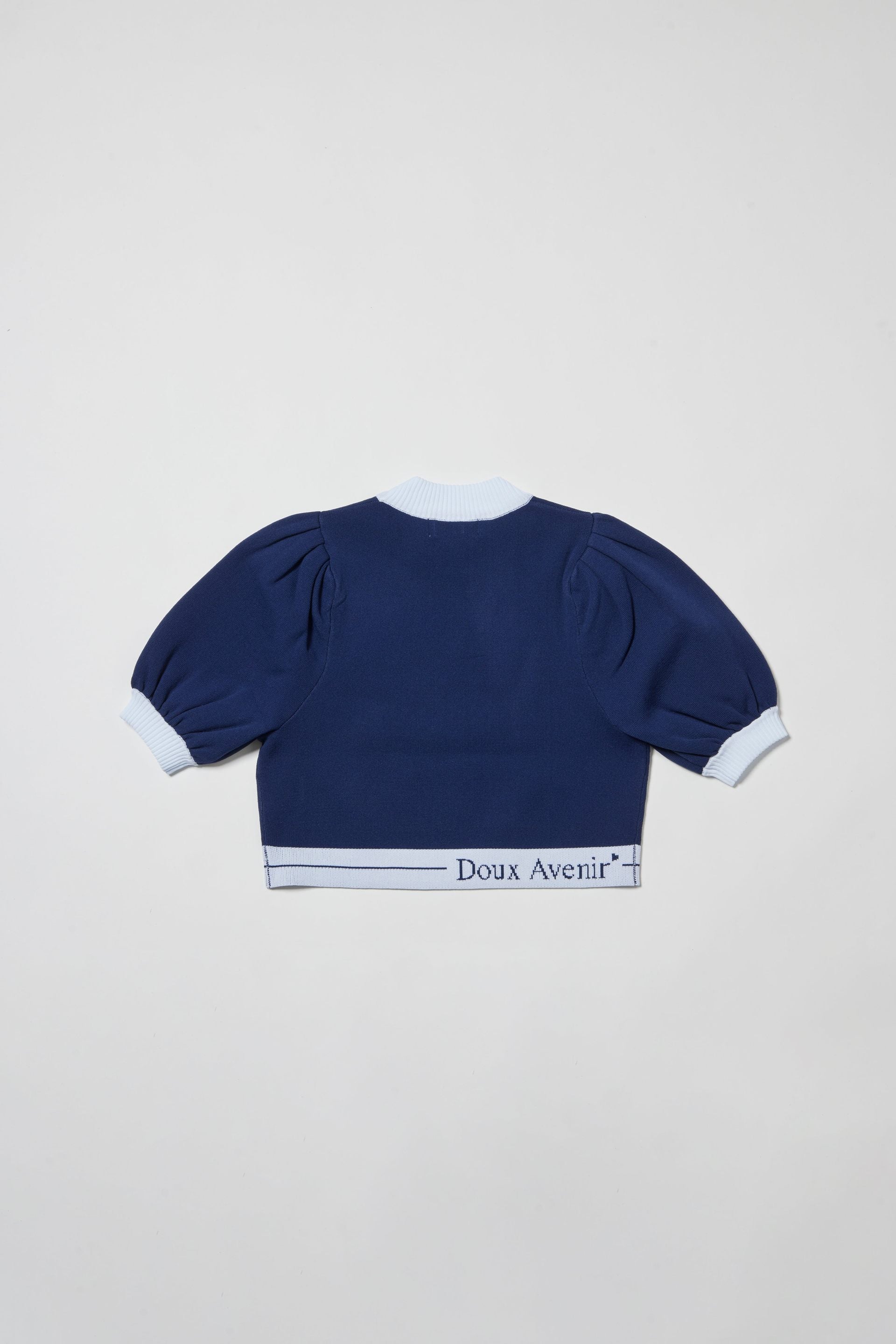 ドゥ アヴニール Doux Avenir 半袖パフスリーブクロップド丈 ニットトップス （ネイビー） ネイビー