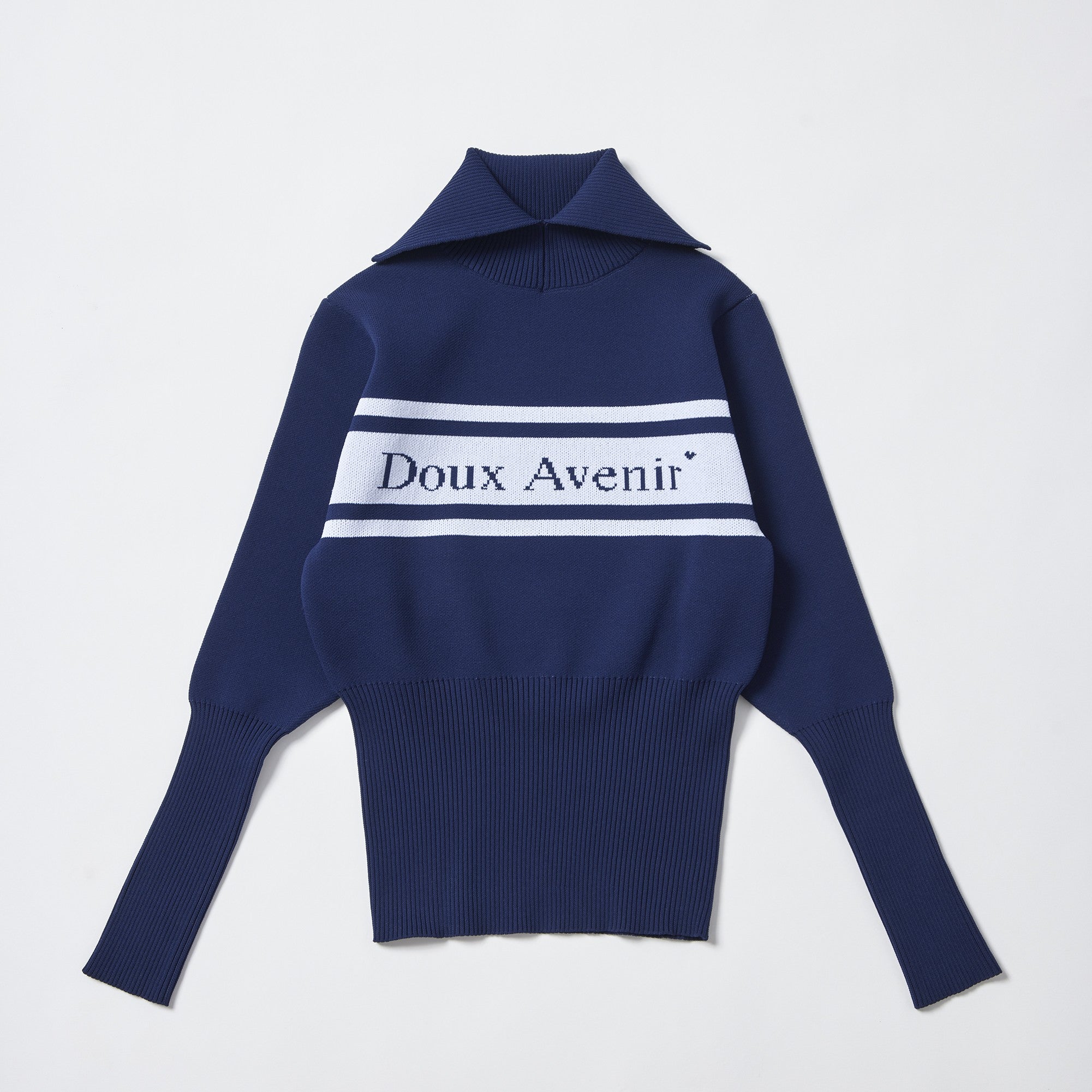 ドゥ アヴニール Doux Avenir 襟付き ニットプルオーバー （ネイビー） ネイビー