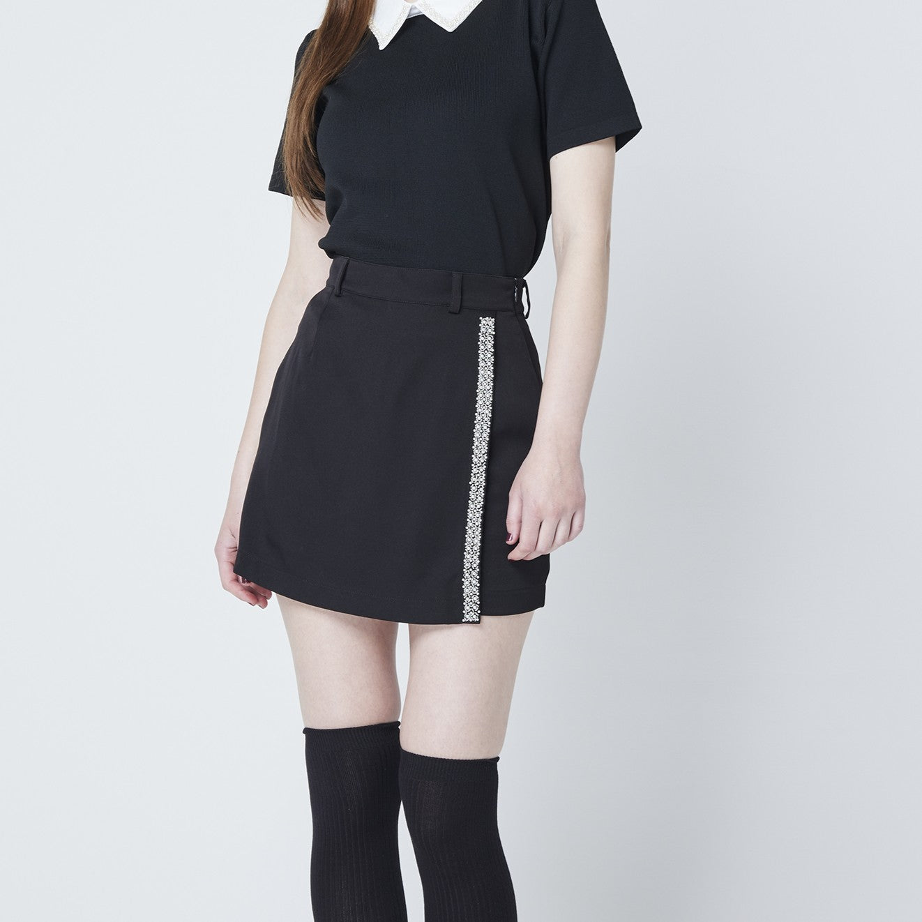 ドゥ アヴニール Doux Avenir パールビジュー スリットスカート （ブラック） ブラック