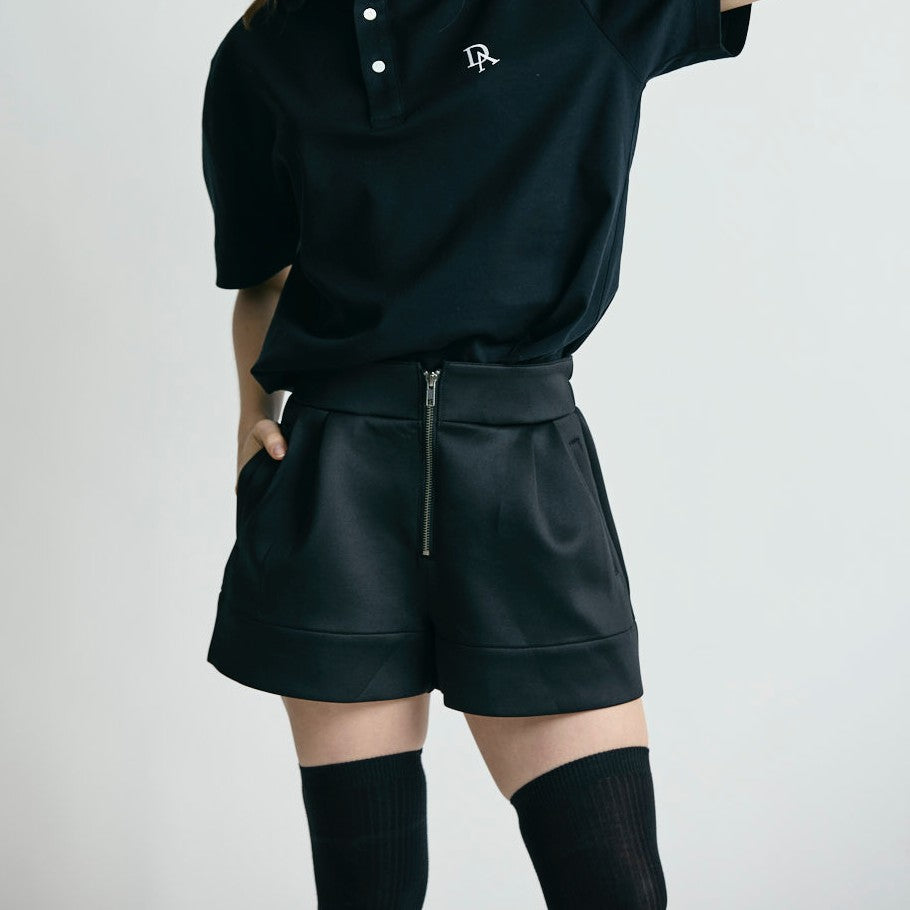ドゥ アヴニール Doux Avenir 段ボールスウェット フロントジップショートパンツ （ブラック） ブラック