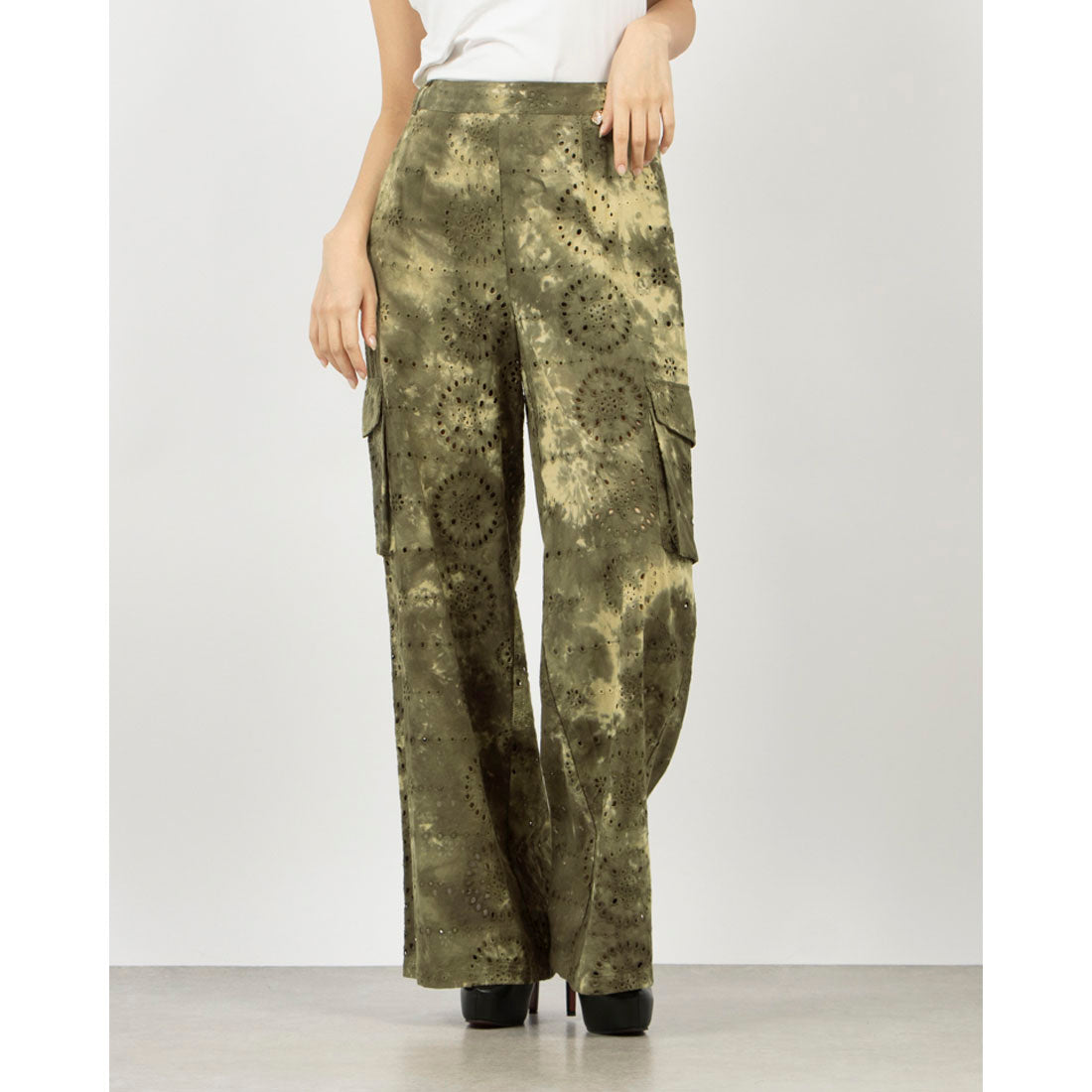 デニーローズ DENNY ROSE カットワークレースポイントムラ染めパンツ （MILITARE） MILITARE