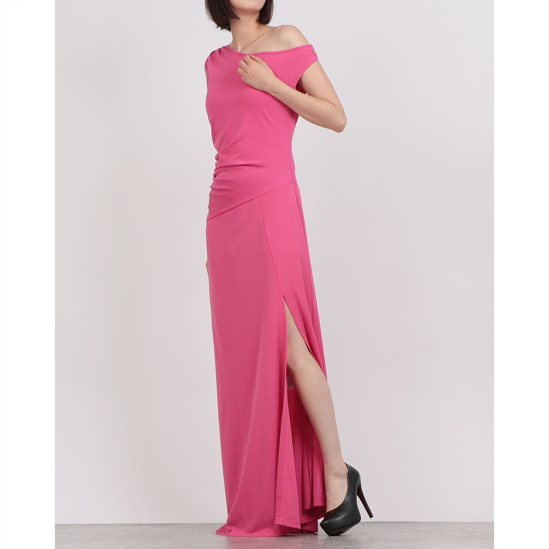 デニーローズ DENNY ROSE アシメショルダーストレッチジャージーロングドレス （FUXIA） FUXIA