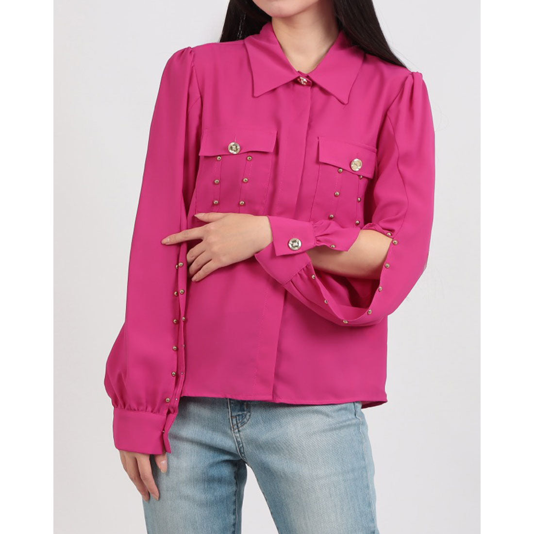 デニーローズ DENNY ROSE スタッズポイントシャツカラーブラウス （PURPLE） PURPLE