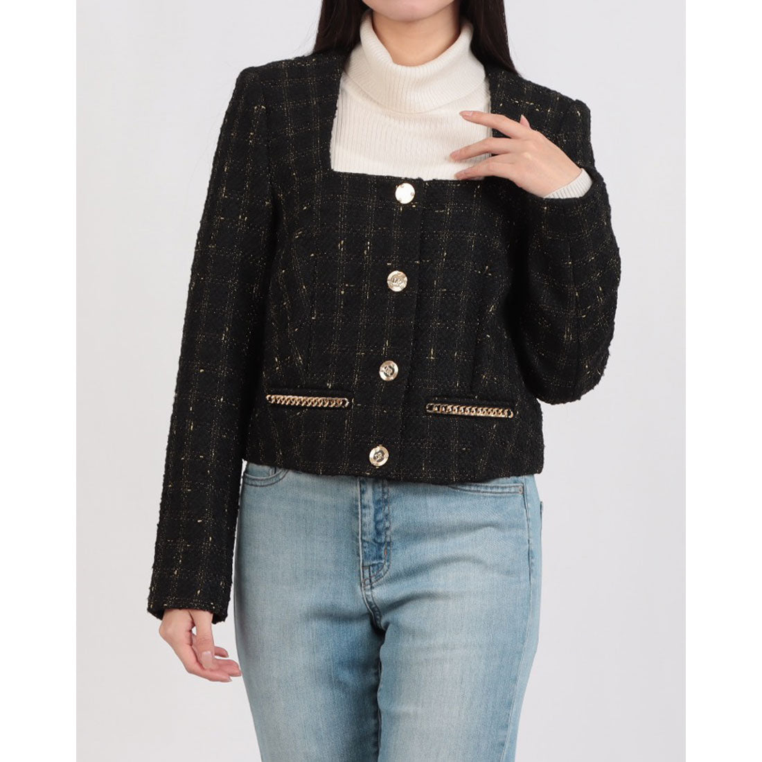 デニーローズ DENNY ROSE チェーンポイントスクエアネックCHANELツィードジャケット （BLACK） BLACK