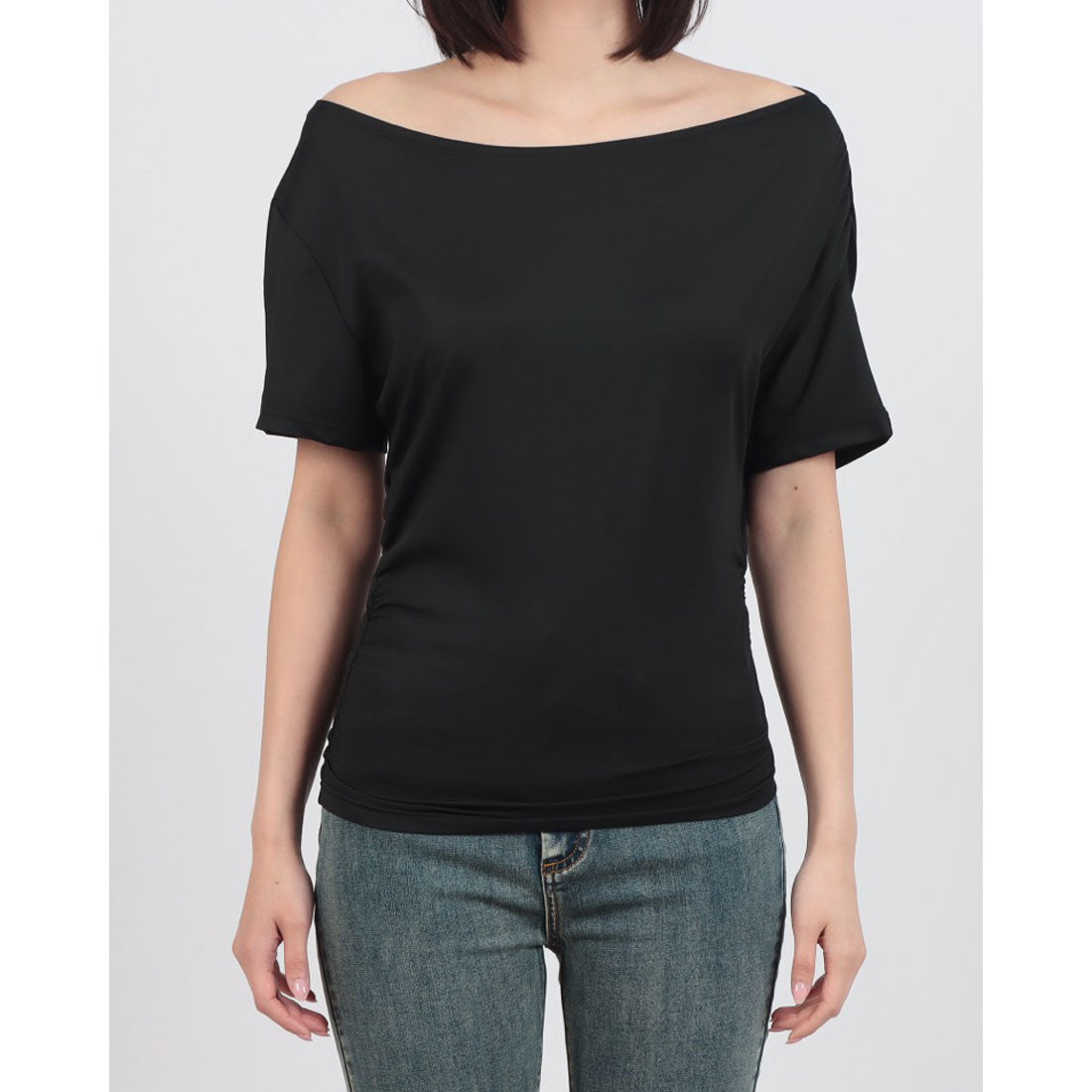 デニーローズ DENNY ROSE シャイニージャージー アシメネックライントップス （BLACK） BLACK