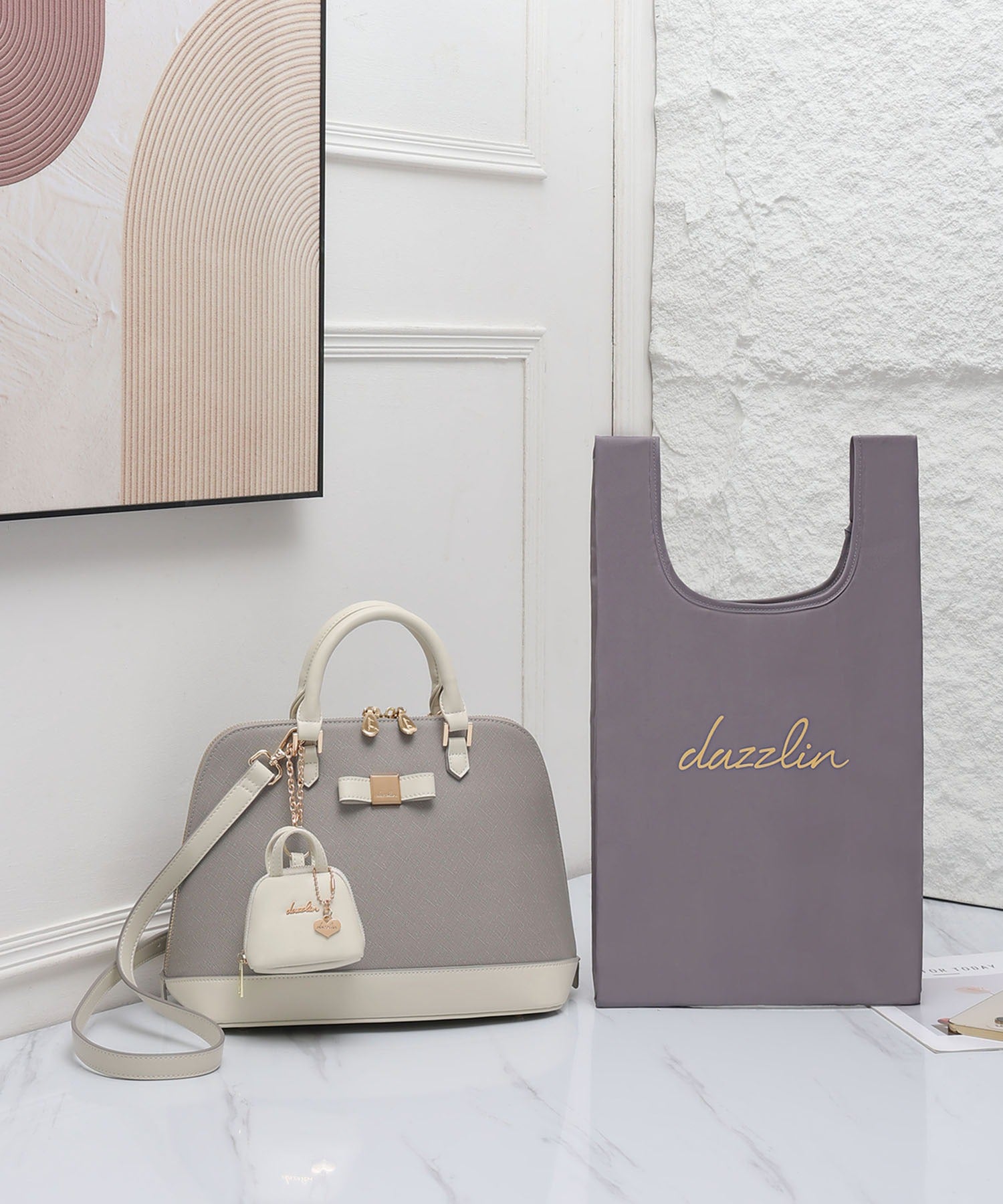 ダズリン dazzlin 【dazzlin/ダズリン】バレッタリボン エコバッグ入バッグチャーム付 ミディアムハンドバッグ （GRY71） GRY71