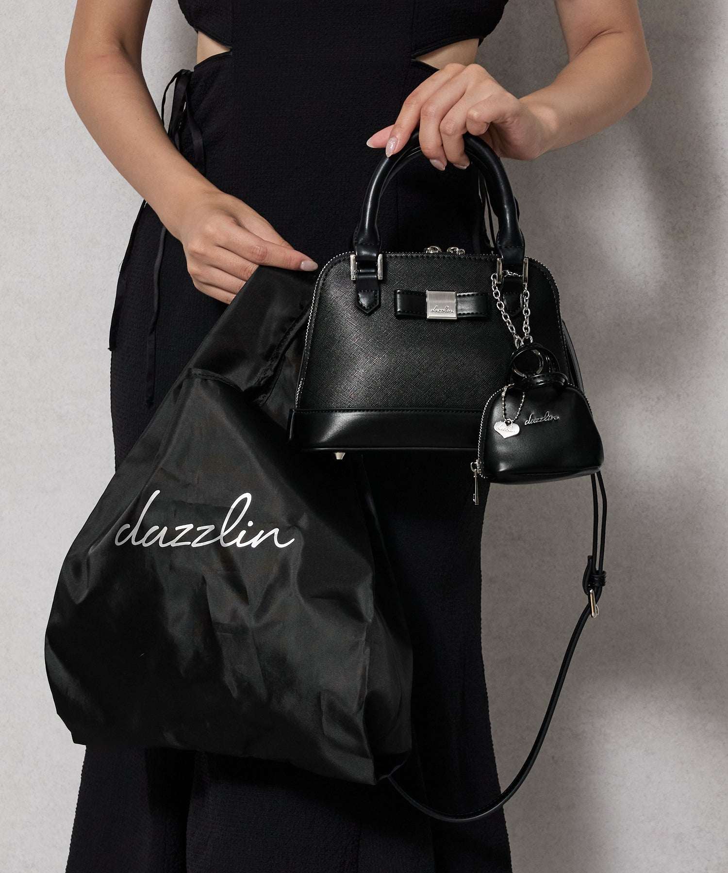 ダズリン dazzlin 【dazzlin/ダズリン】バレッタリボン エコバッグ入バッグチャーム付 ミニハンドバッグ （BLK76） BLK76