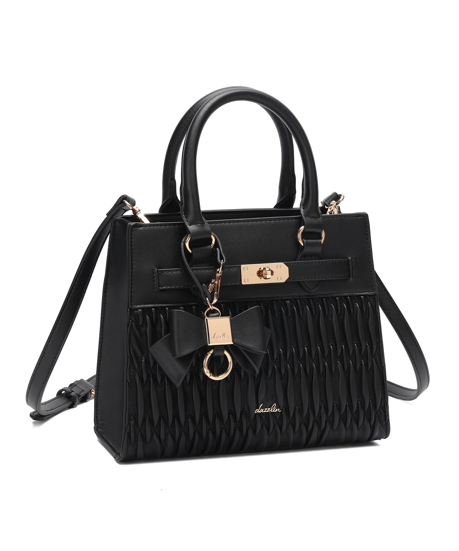 ダズリン dazzlin 【dazzlin/ダズリン】リボンキーチャーム付 ギャザーシャーリング ハンドバッグ ショルダーストラップ付 （BLK76） BLK76
