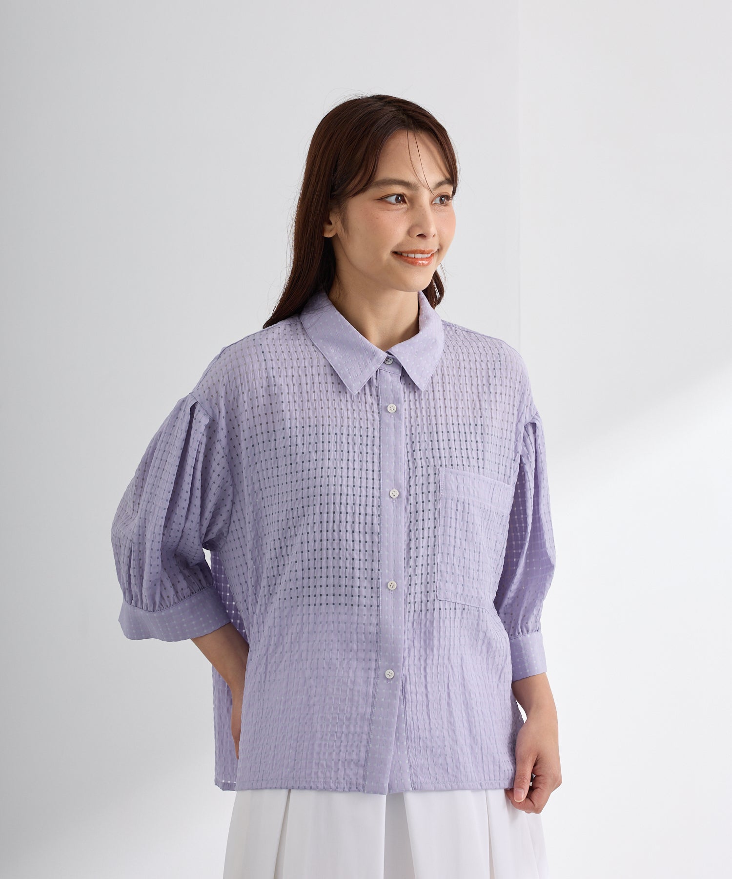 ダブルフェーストーキョー Doubleface Tokyo シアーチェックハーフスリーブシャツ【日本製】 （ラベンダー） ラベンダー