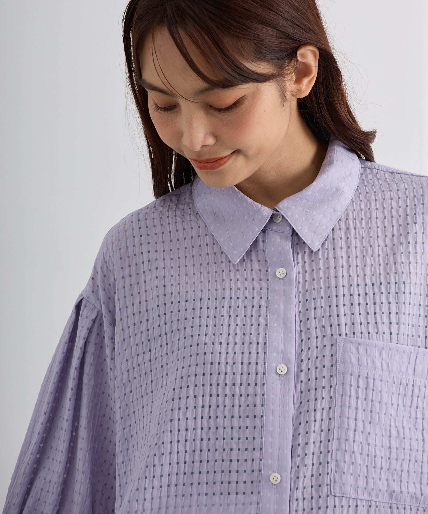 ダブルフェーストーキョー Doubleface Tokyo シアーチェックハーフスリーブシャツ【日本製】 （ラベンダー） ラベンダー