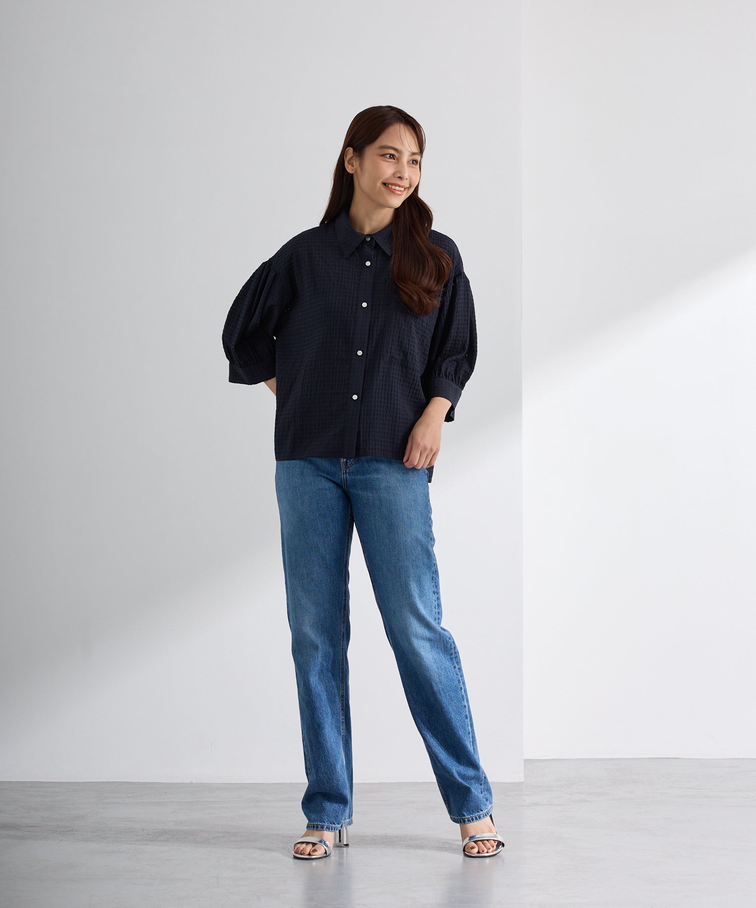 ダブルフェーストーキョー Doubleface Tokyo シアーチェックハーフスリーブシャツ【日本製】 （ラベンダー） Doubleface Tokyo Sheer Check Half Sleeve Shirt [Made in Japan]