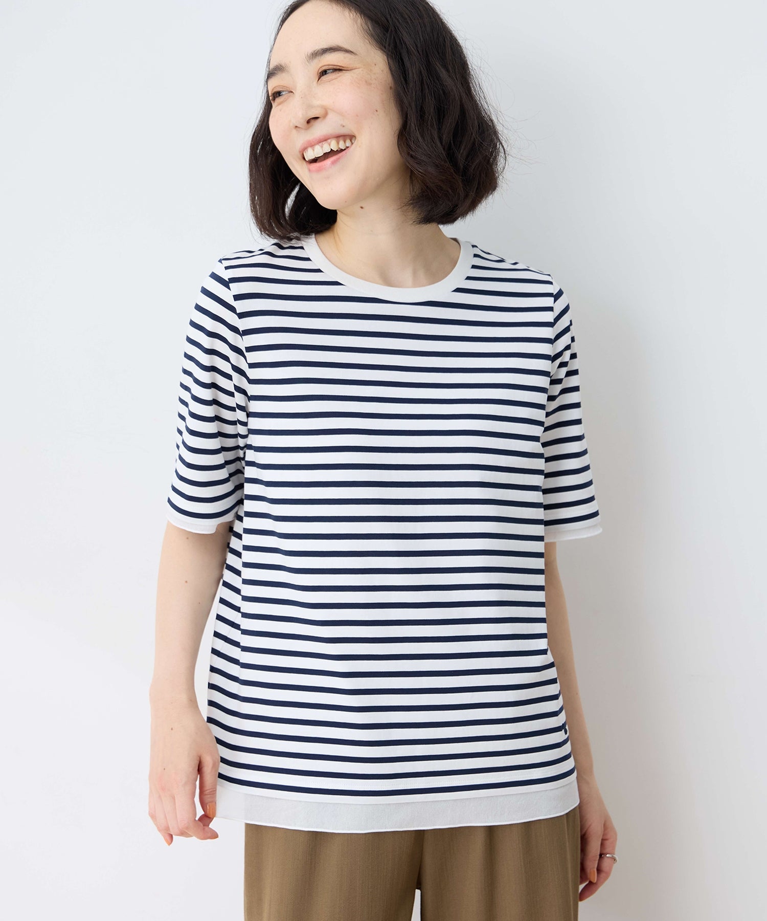 デコイ DECOY 部分シアーボーダーTシャツ （サックス） サックス