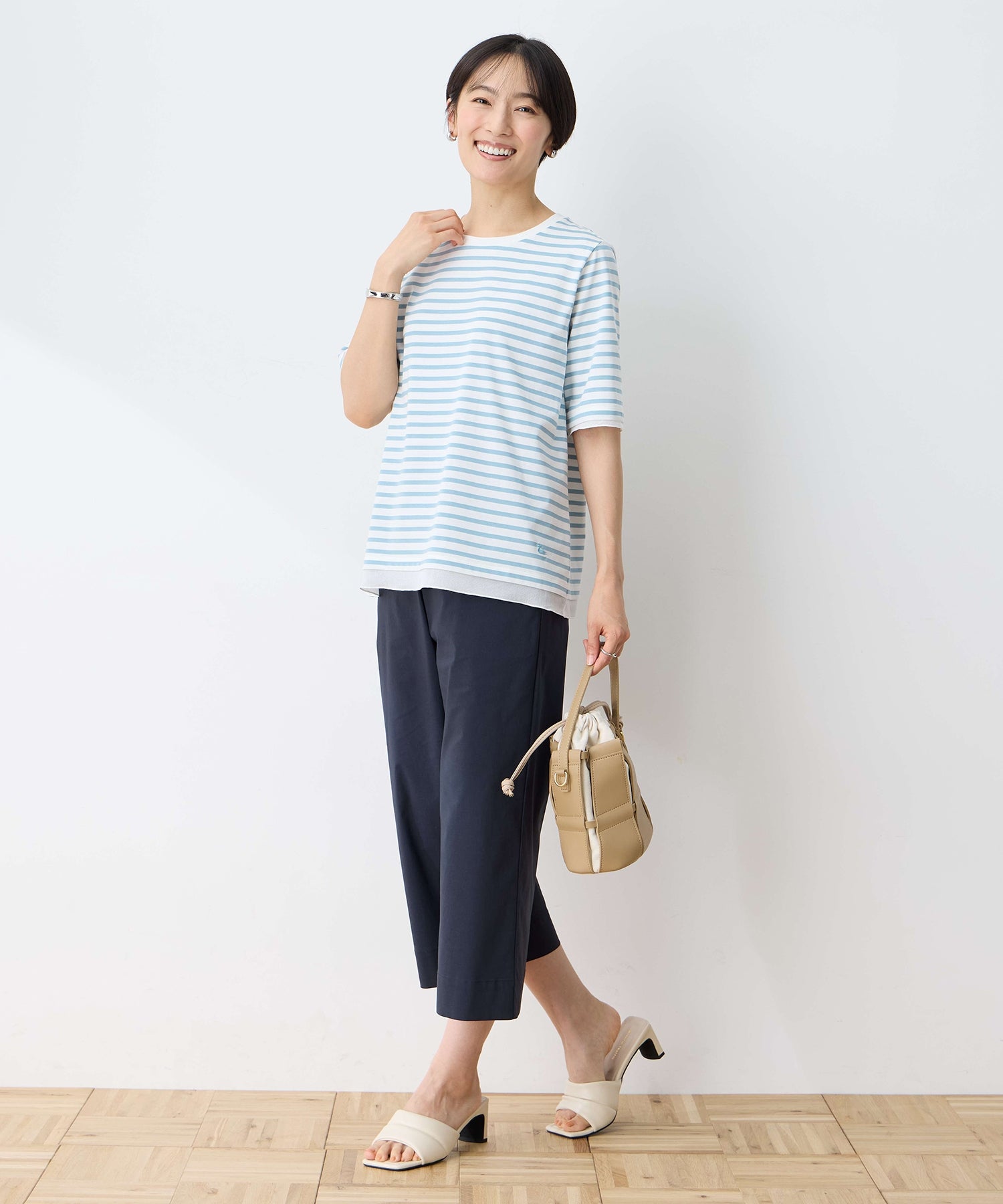 デコイ DECOY 部分シアーボーダーTシャツ （サックス） サックス