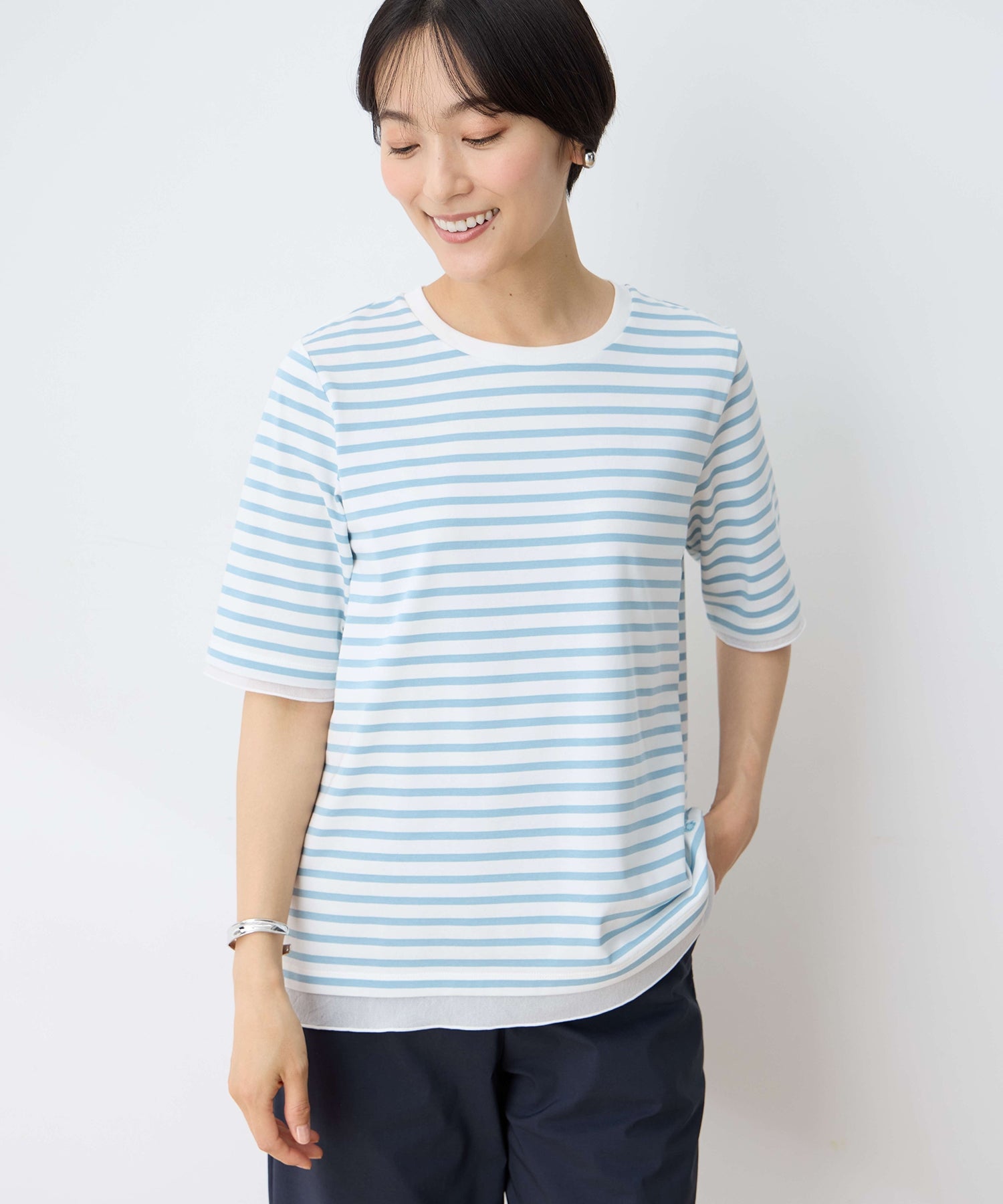 デコイ DECOY 部分シアーボーダーTシャツ （サックス） サックス