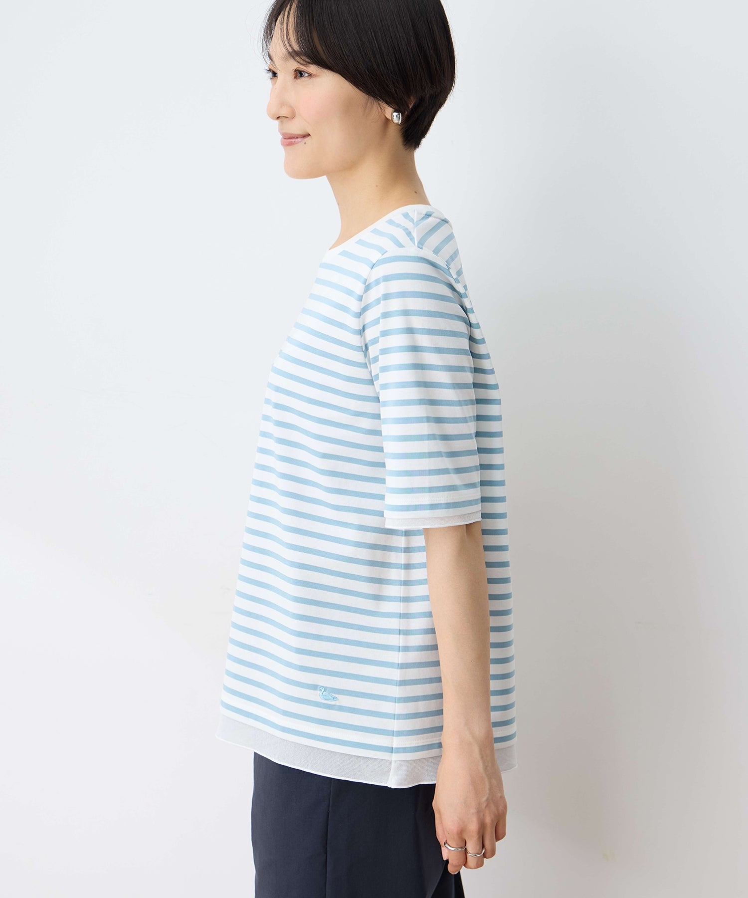 デコイ DECOY 部分シアーボーダーTシャツ （サックス） サックス