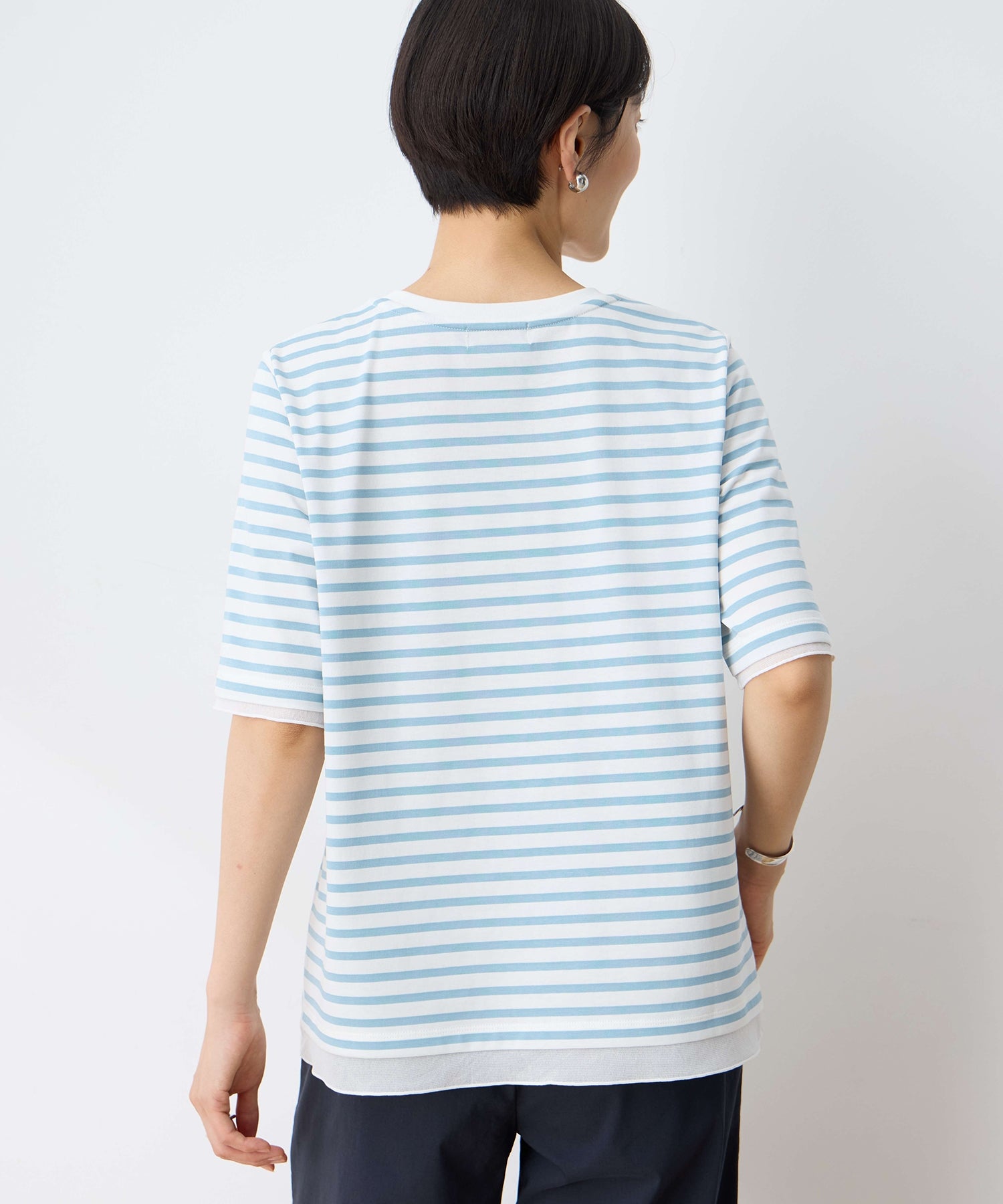 デコイ DECOY 部分シアーボーダーTシャツ （サックス） サックス