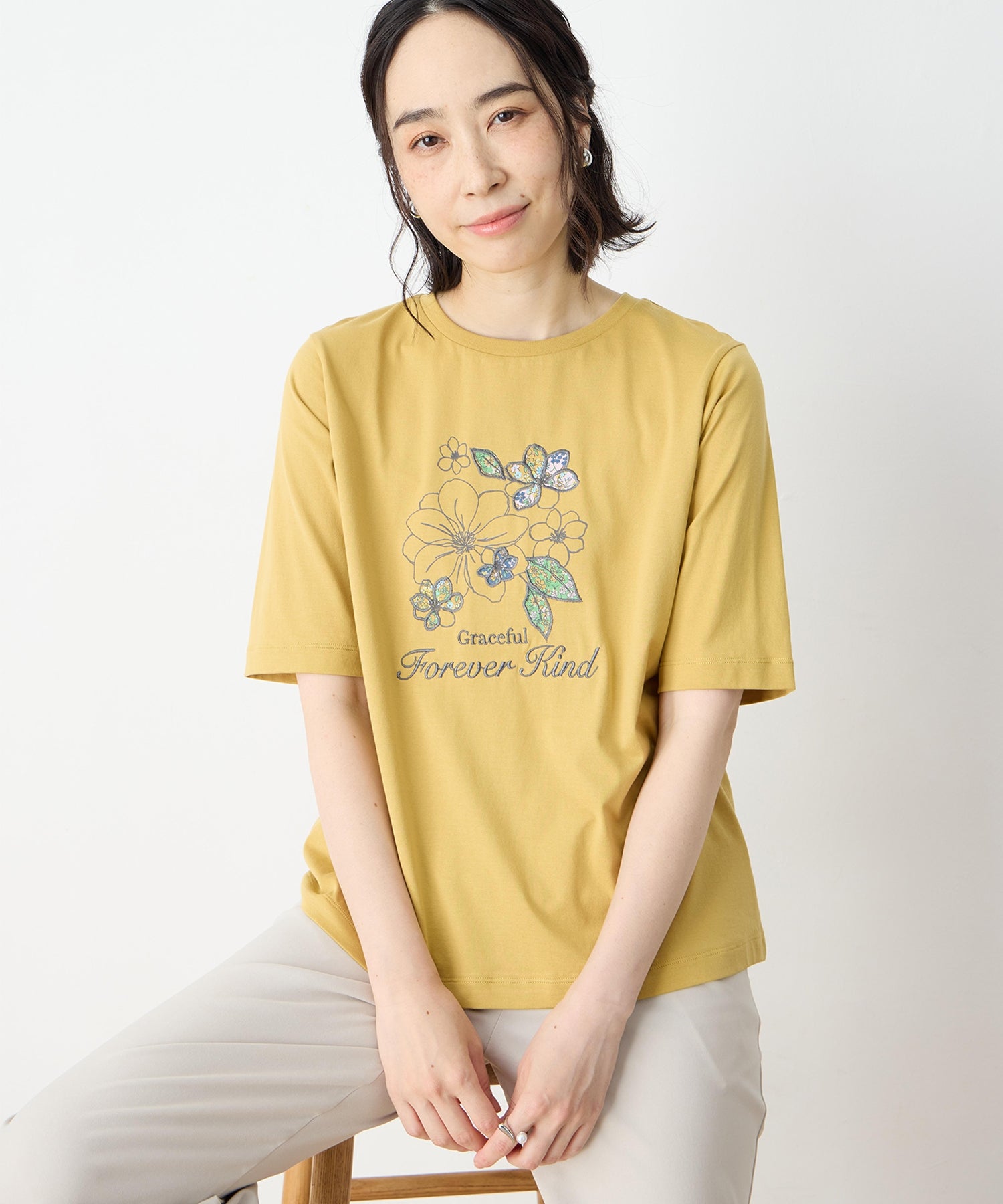 デコイ DECOY 【冷感】【UVカット】ひやさらコットン プリント＆刺繍Tシャツ （ネイビー） ネイビー