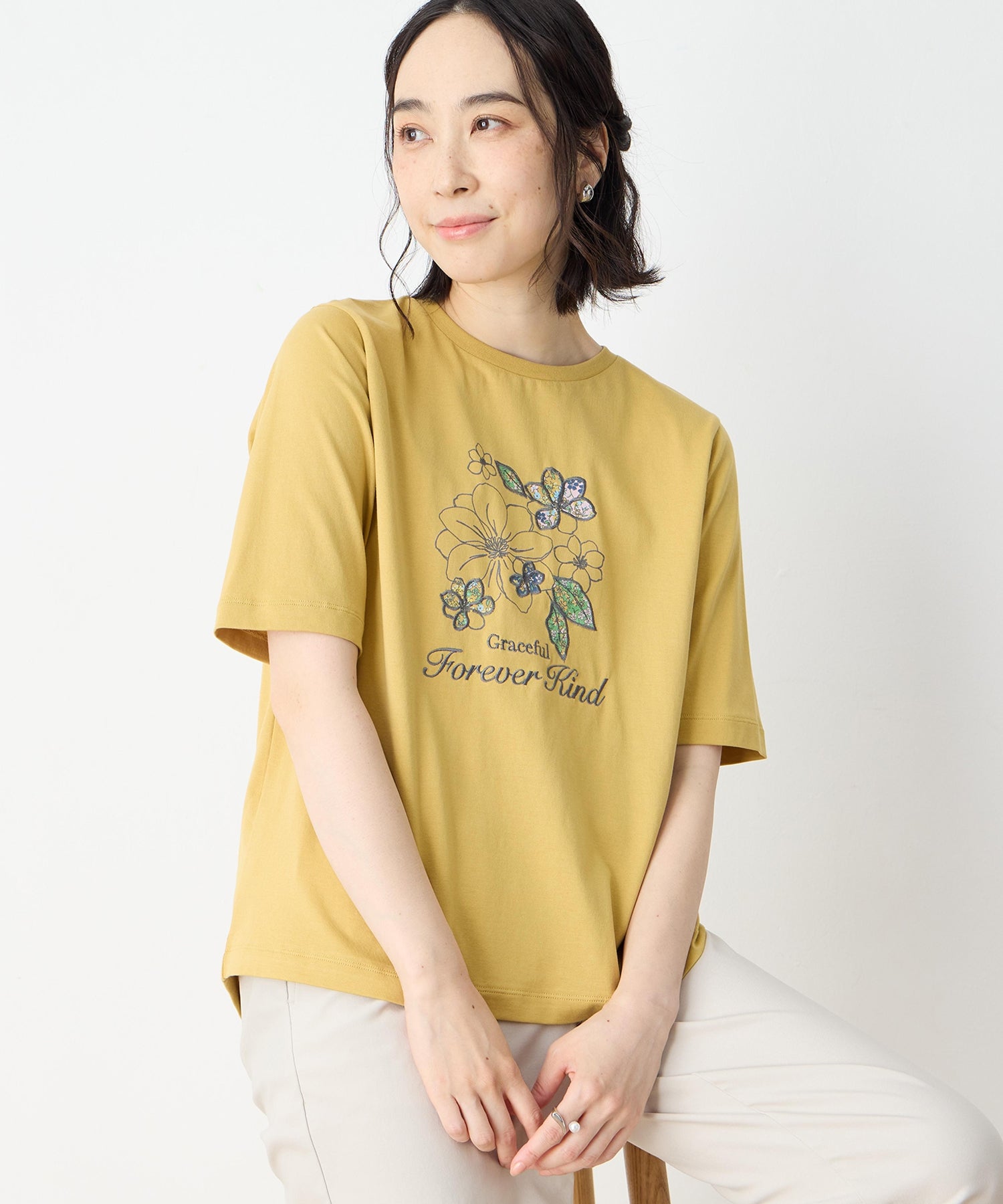 デコイ DECOY 【冷感】【UVカット】ひやさらコットン プリント＆刺繍Tシャツ （ネイビー） ネイビー