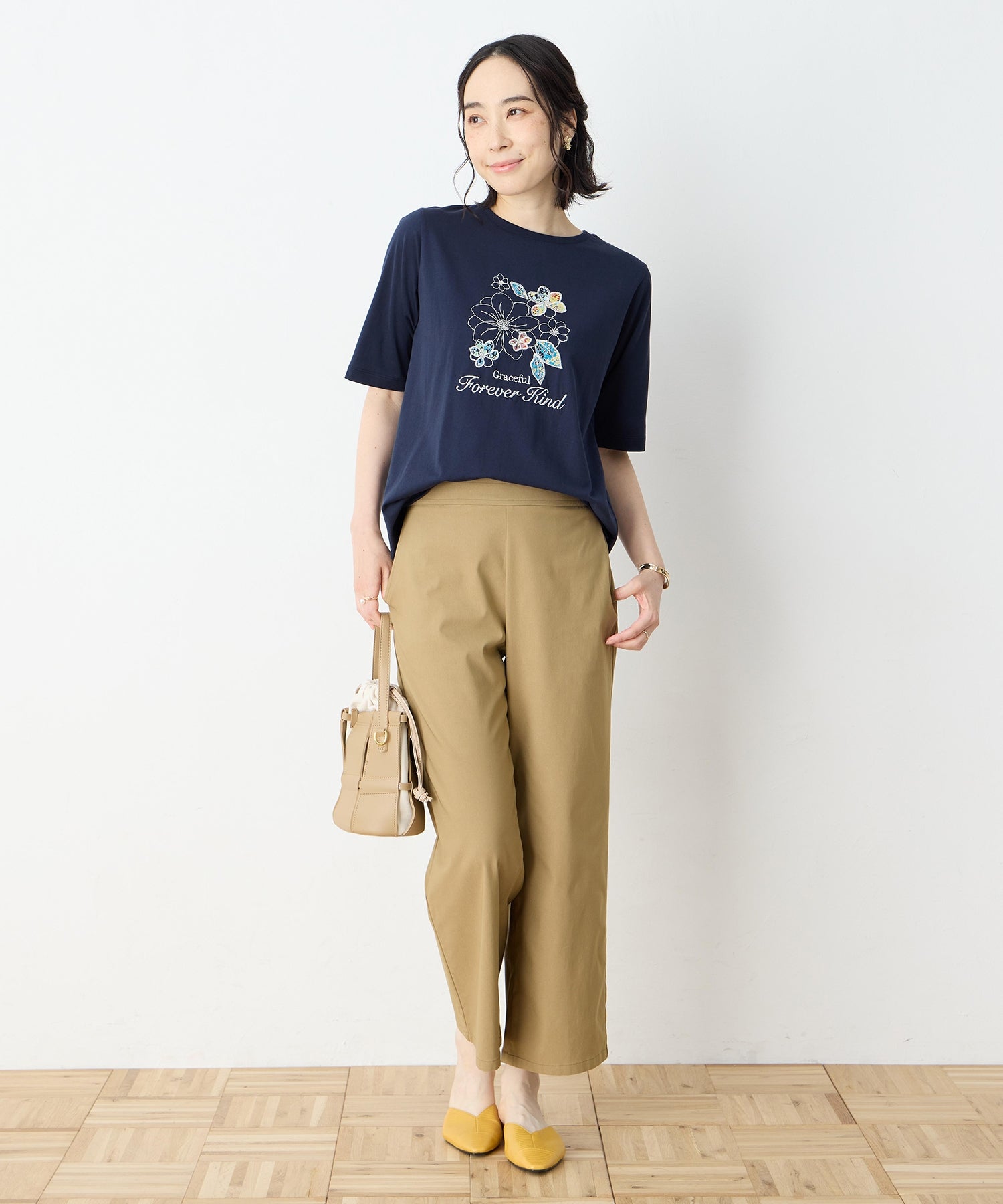 デコイ DECOY 【冷感】【UVカット】ひやさらコットン プリント＆刺繍Tシャツ （ネイビー） ネイビー