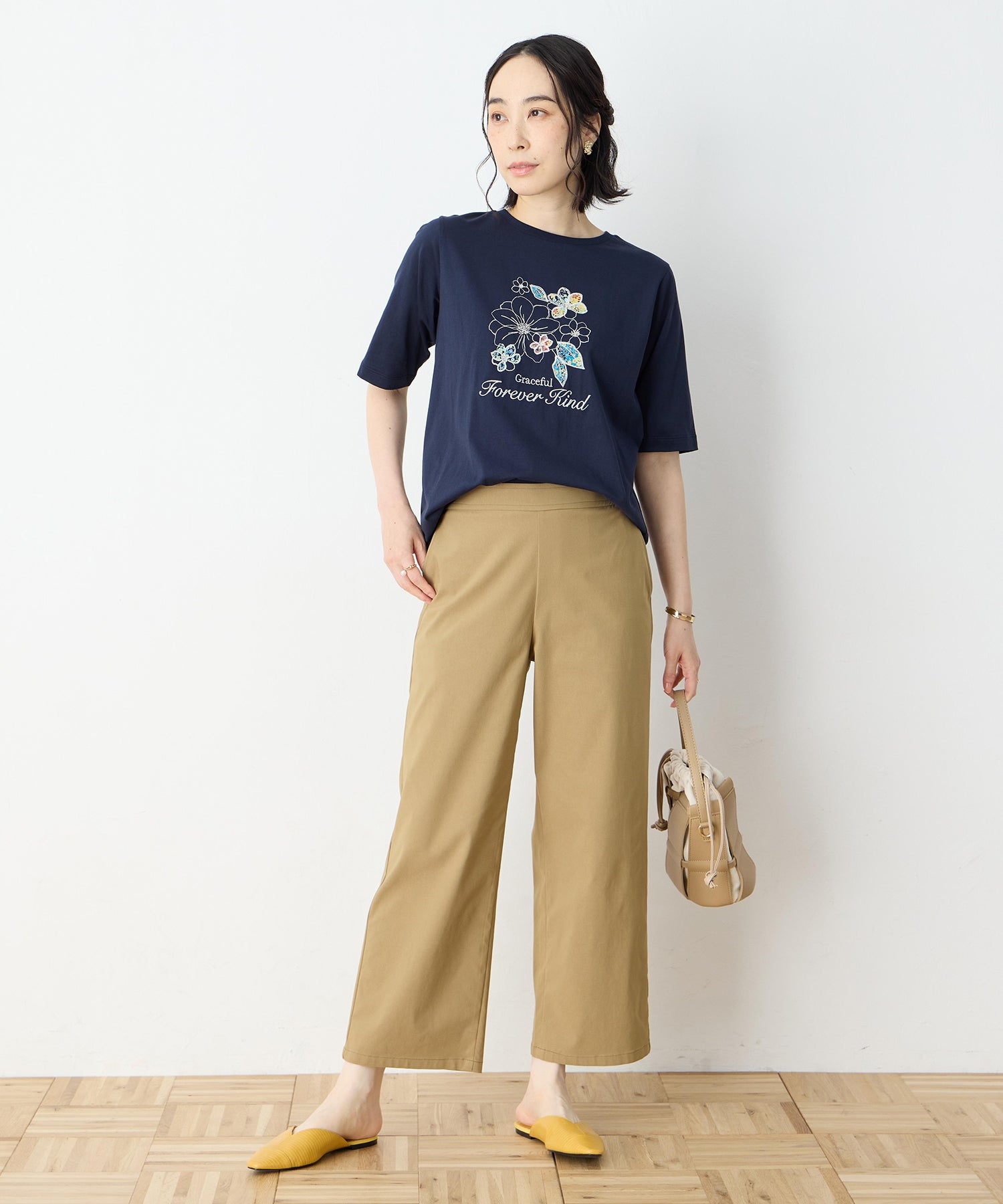 デコイ DECOY 【冷感】【UVカット】ひやさらコットン プリント＆刺繍Tシャツ （ネイビー） ネイビー