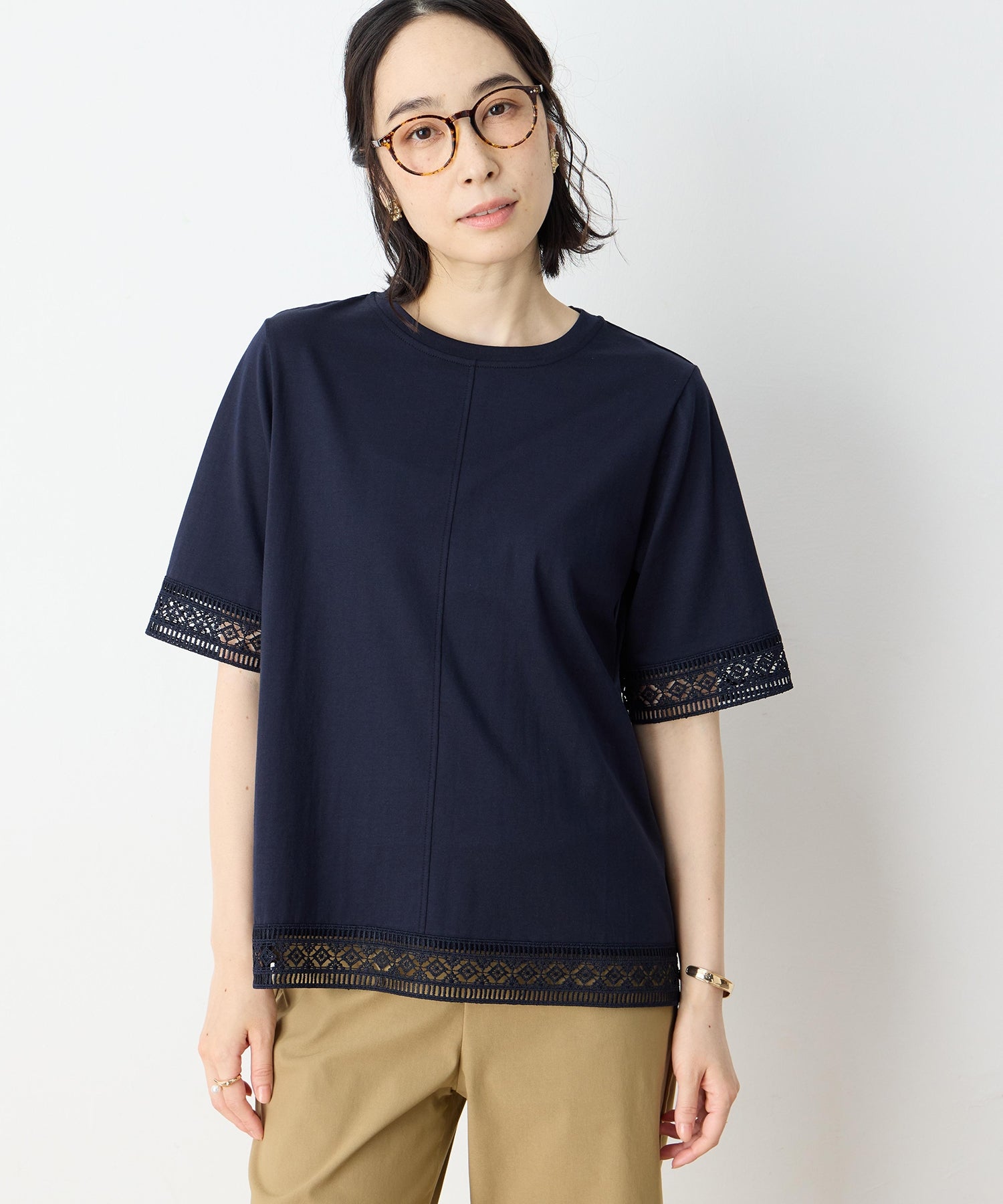 デコイ DECOY 【冷感】【UVカット】ひやさらコットンプレミアムレースTシャツ （ネイビー） ネイビー