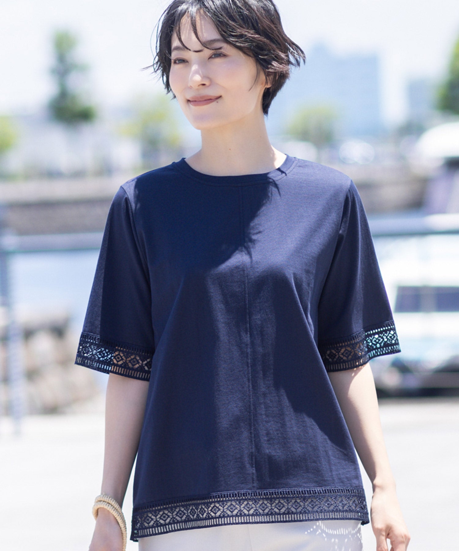 デコイ DECOY 【冷感】【UVカット】ひやさらコットンプレミアムレースTシャツ （ネイビー） ネイビー