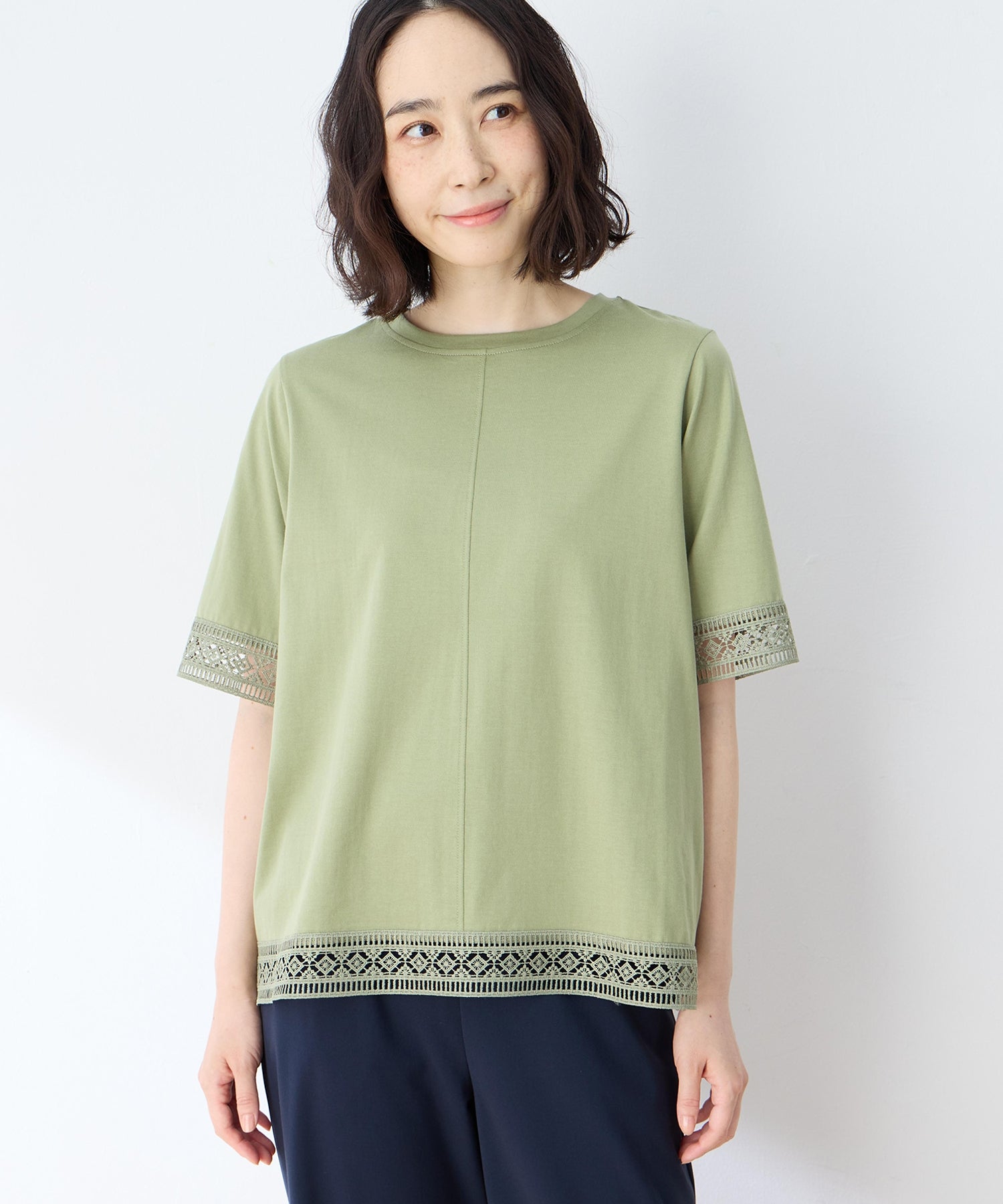 デコイ DECOY 【冷感】【UVカット】ひやさらコットンプレミアムレースTシャツ （ネイビー） ネイビー