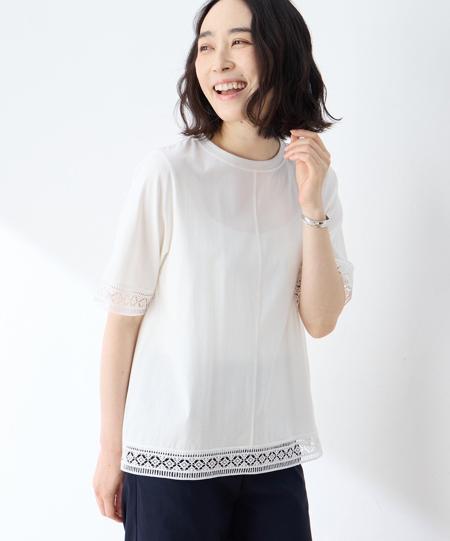 デコイ DECOY 【冷感】【UVカット】ひやさらコットンプレミアムレースTシャツ （ネイビー） ネイビー