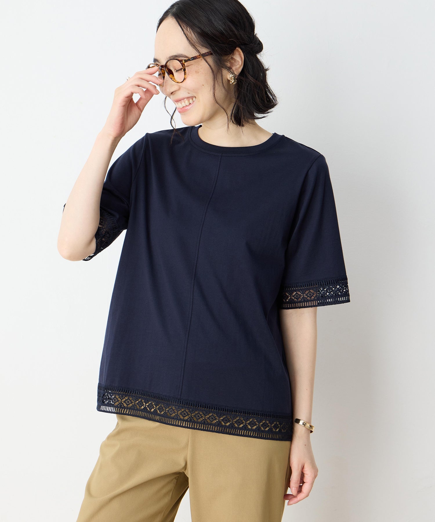 デコイ DECOY 【冷感】【UVカット】ひやさらコットンプレミアムレースTシャツ （ネイビー） ネイビー